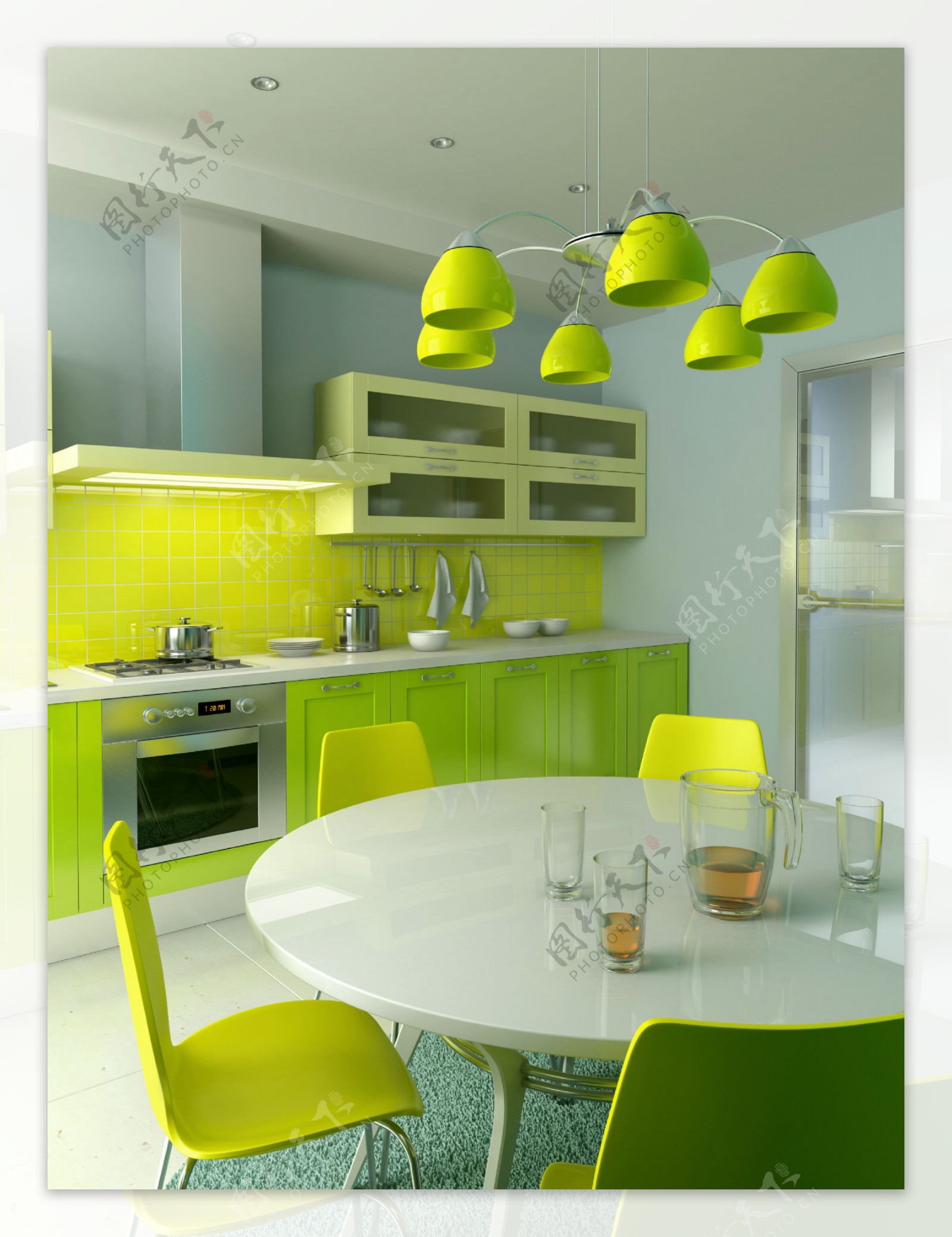绿色调子的厨房