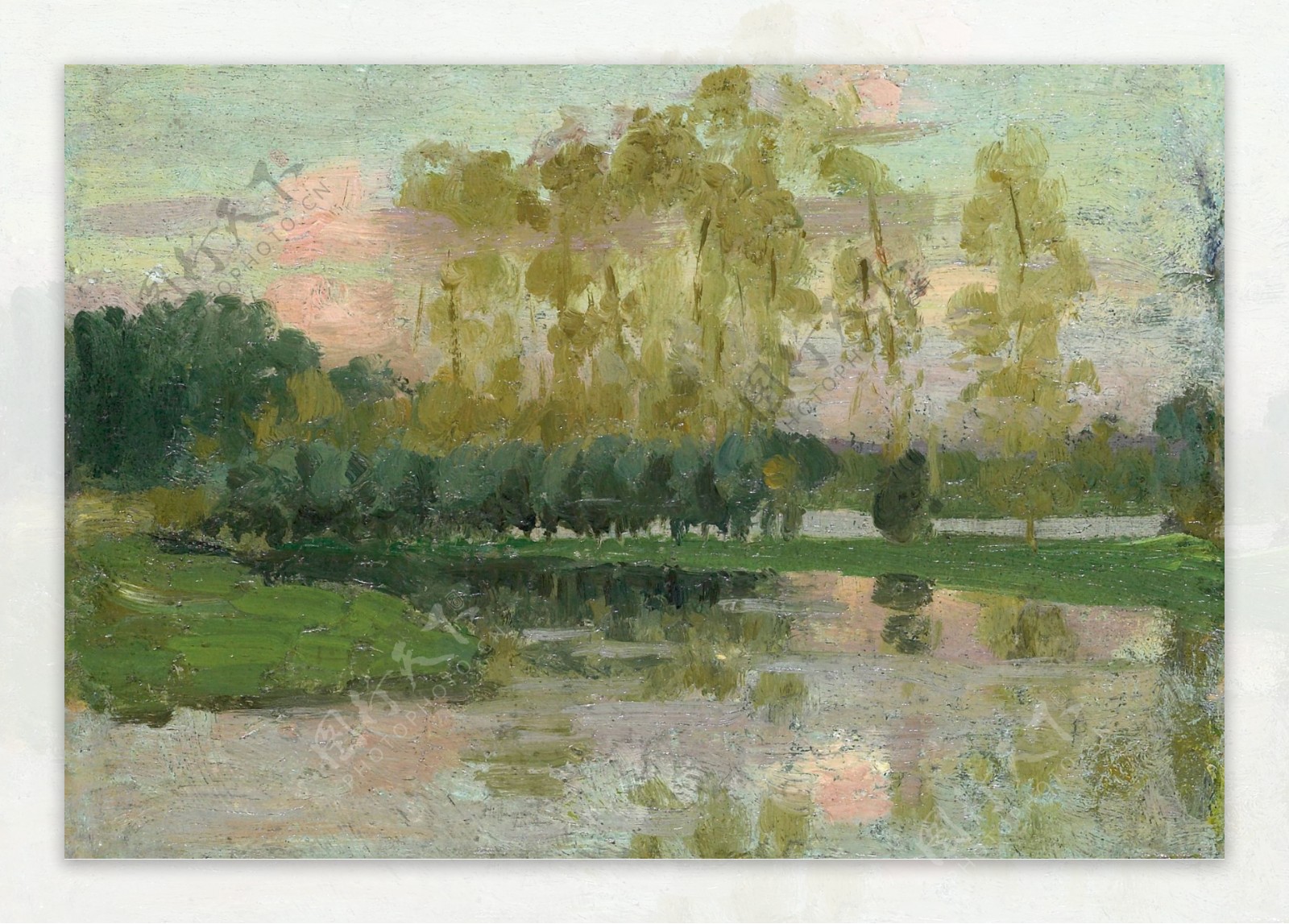 河边风景油画图片
