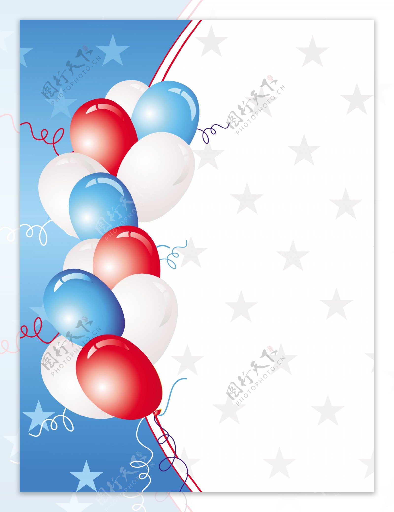 白色和蓝色的气球的星星背景