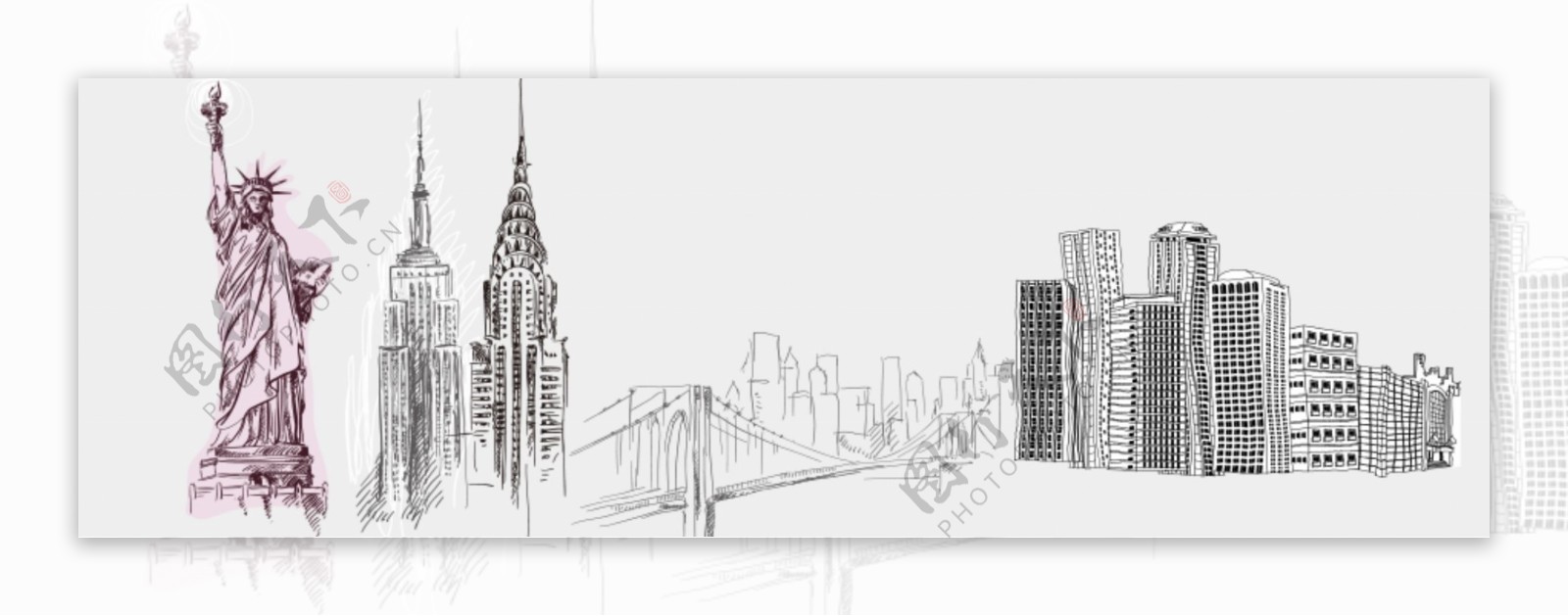 微博自定义封面图手绘美国城市