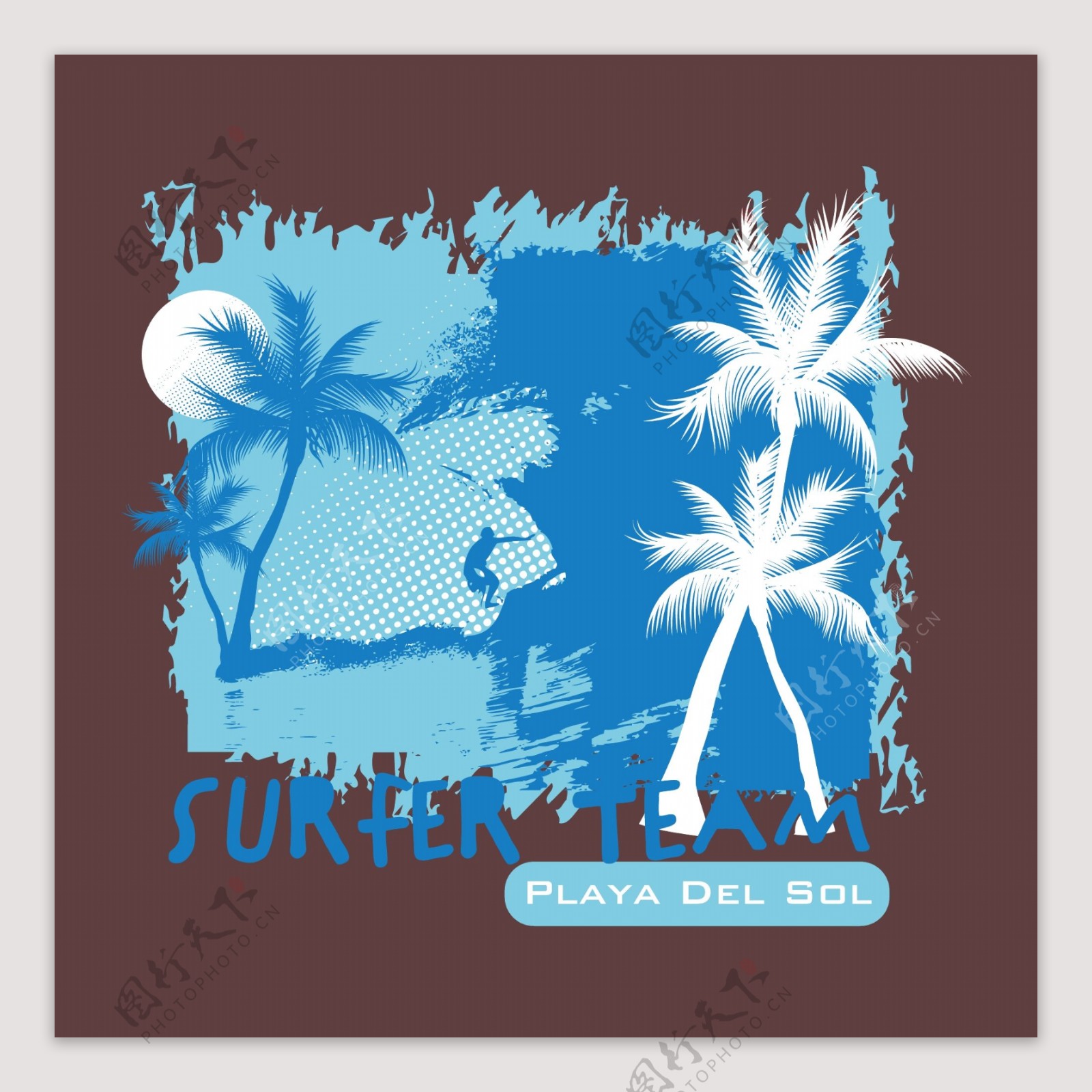 印花矢量图T恤图案图文结合植物椰树免费素材