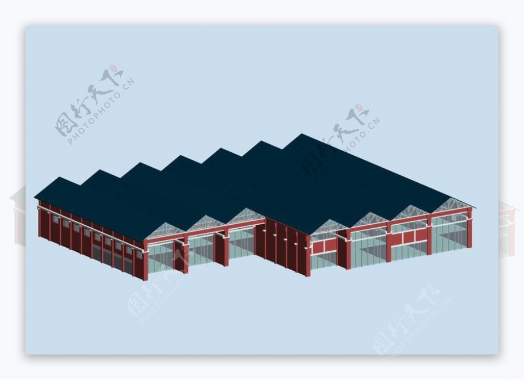 厂房式公共建筑3d效果图