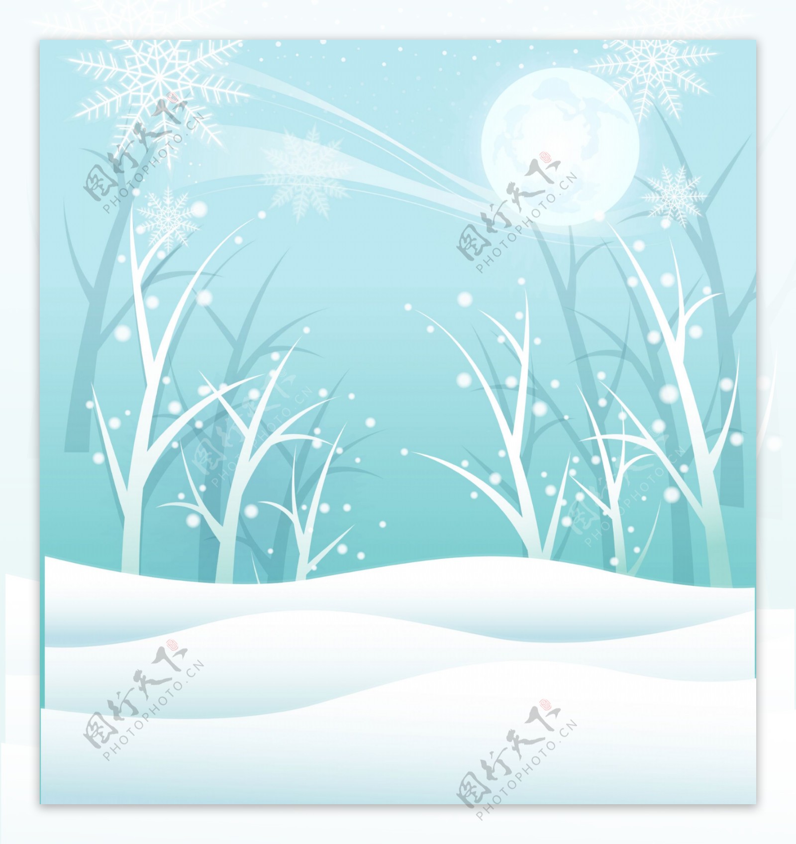 冬季雪景移门彩绘图案
