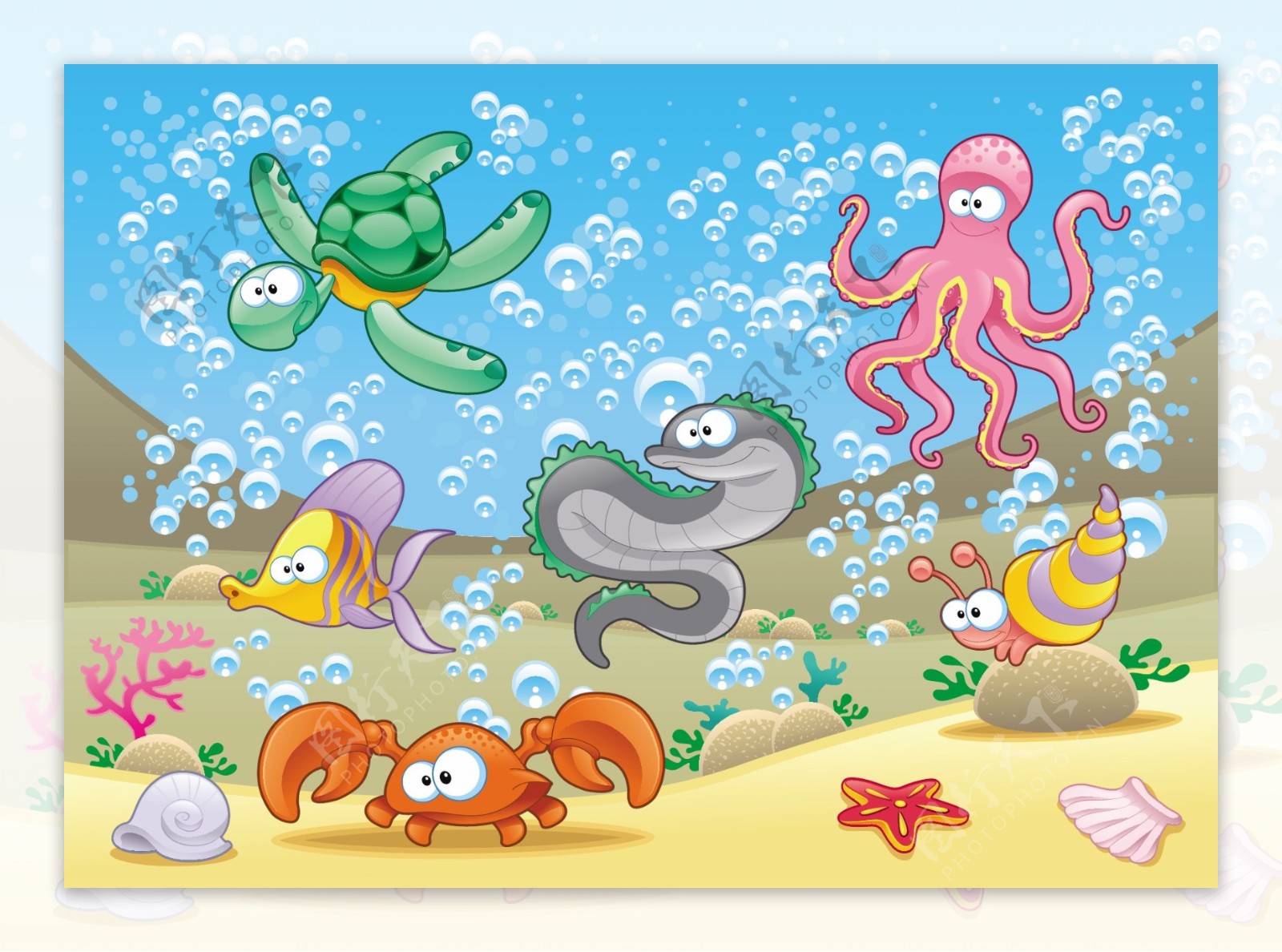 矢量卡通海底生物可爱图片