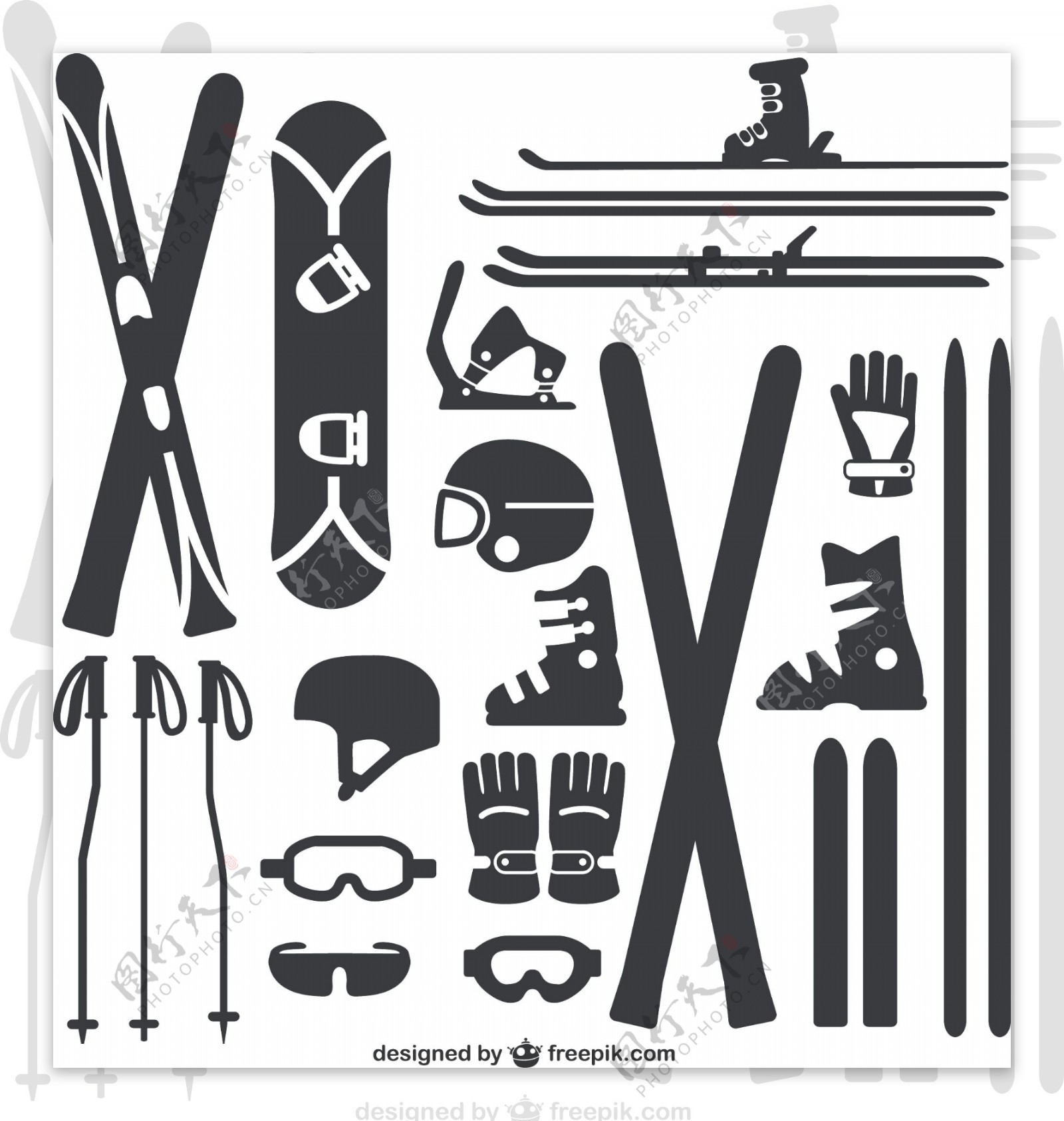 21款滑雪装备设计矢量素材.