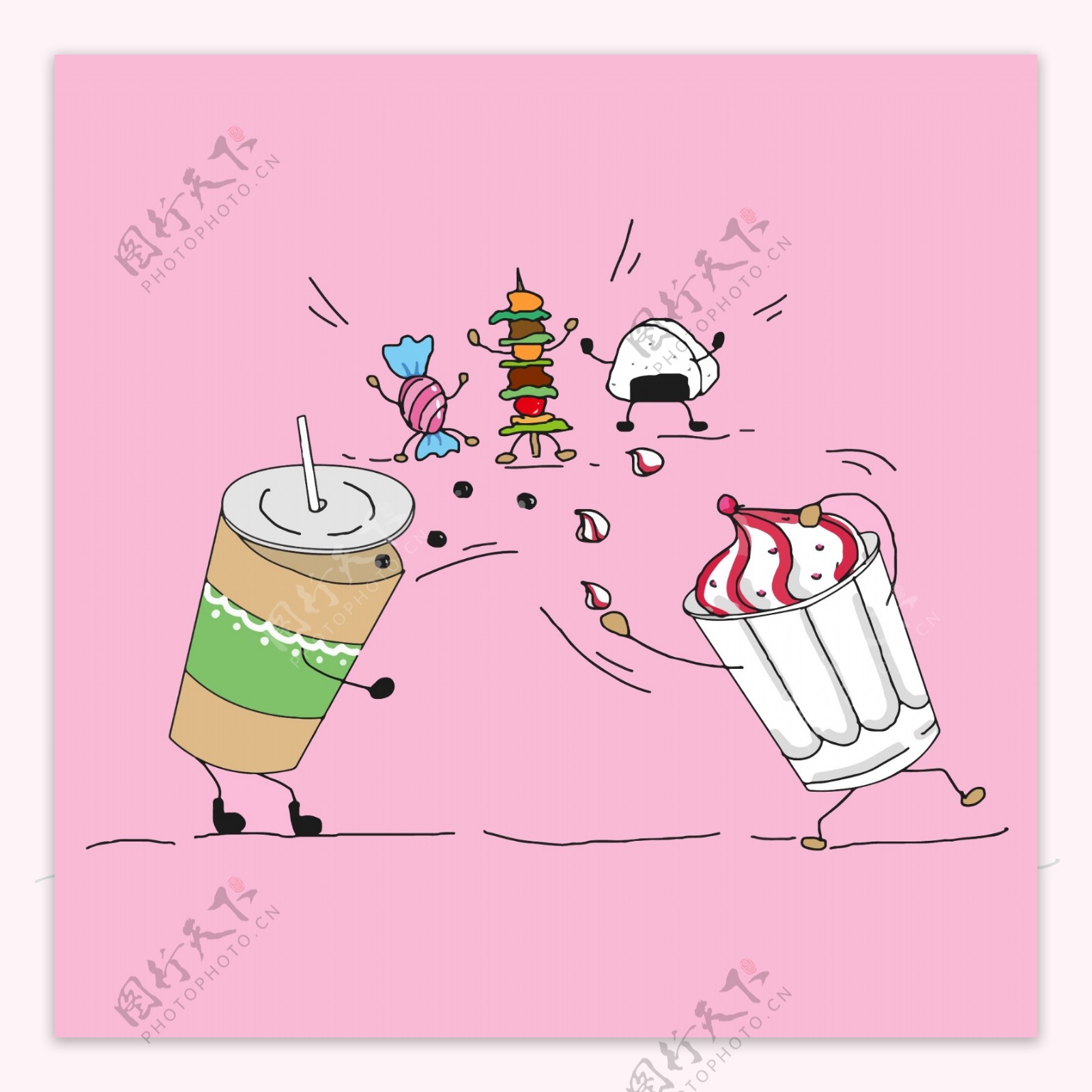 印花矢量图卡通生活元素冰激凌奶茶免费素材