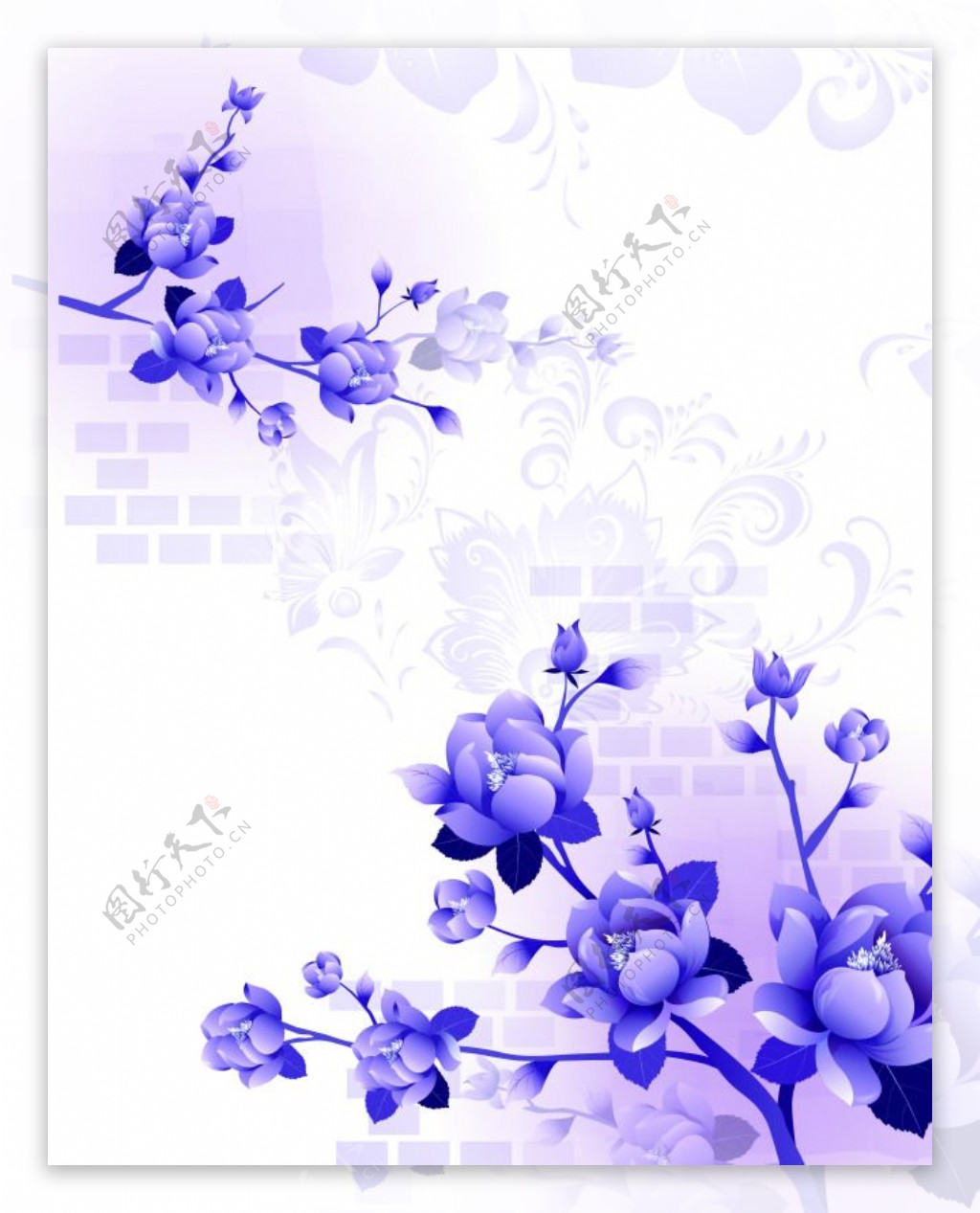 手绘紫色牡丹花移门图案
