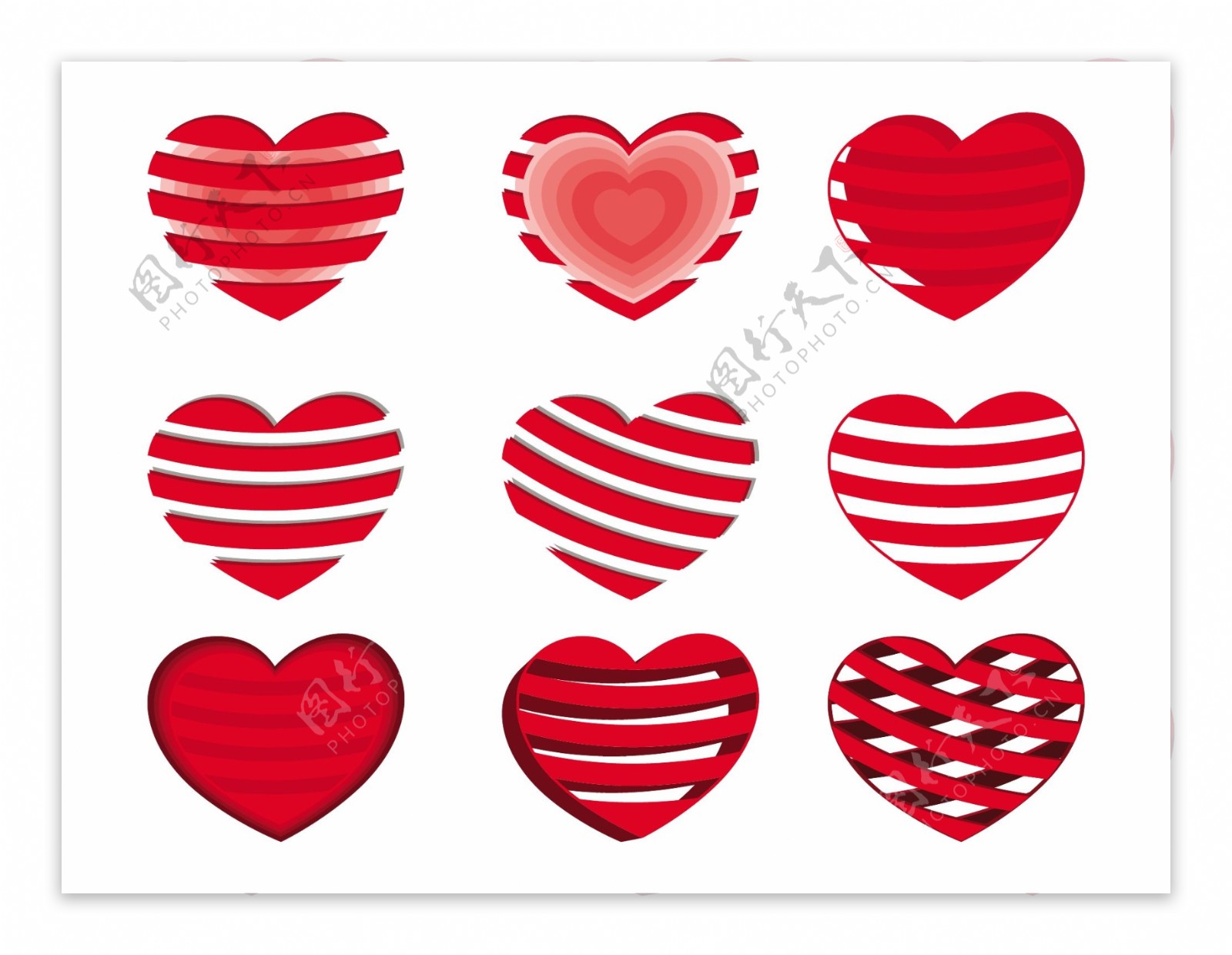 一套装饰红色的心的形状矢量插画
