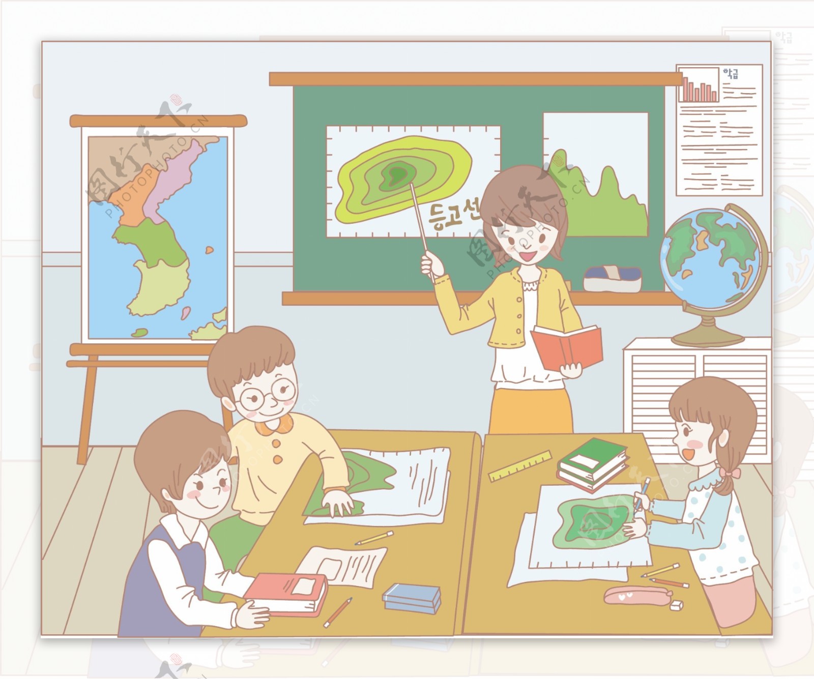 韩国儿童教学矢量素材
