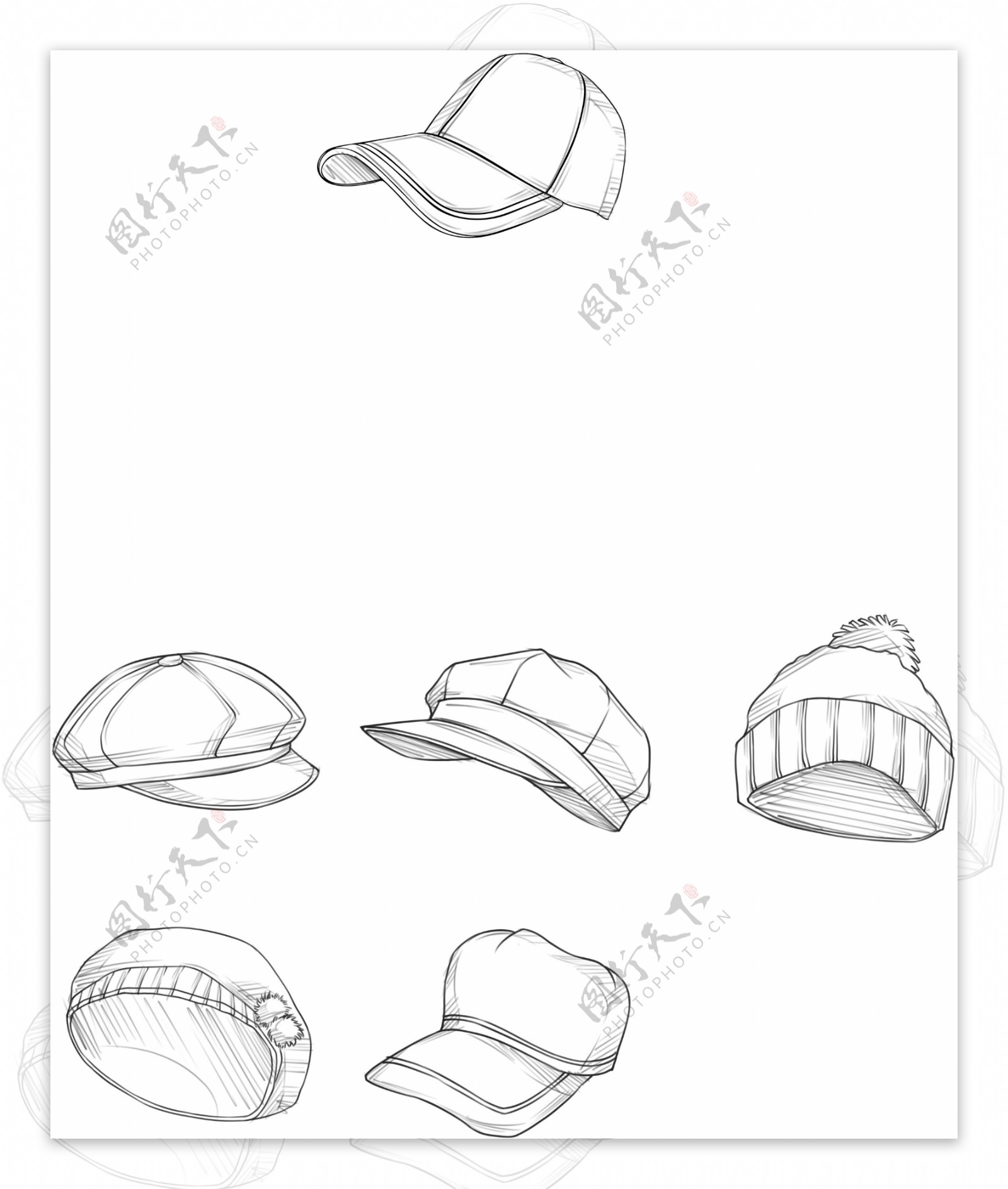 各种帽子线描图