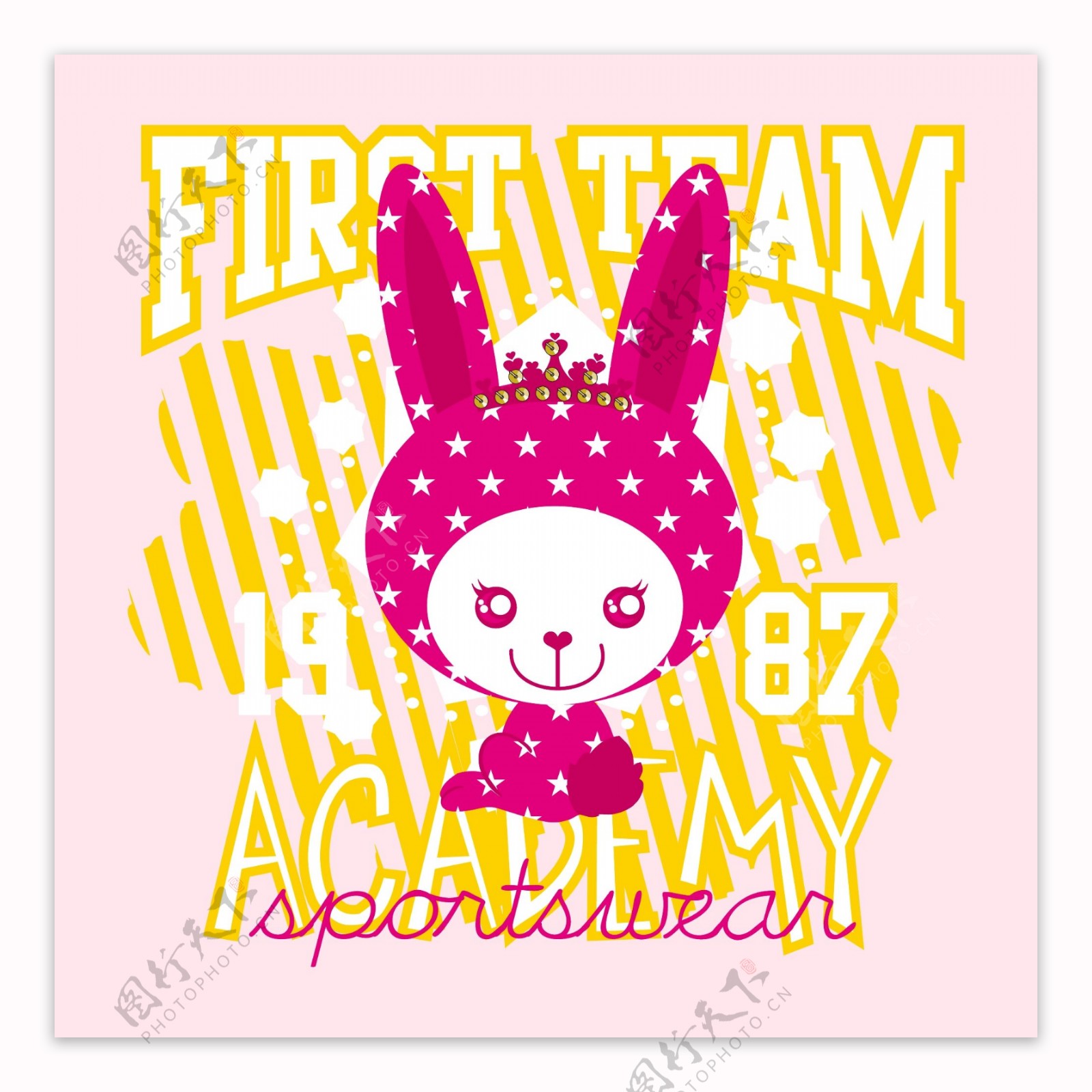 印花矢量图T恤图案图文结合卡通动物兔子免费素材