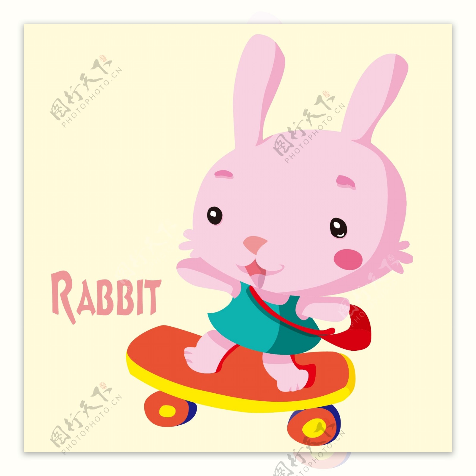 印花矢量图可爱卡通卡通动物兔子轮滑免费素材