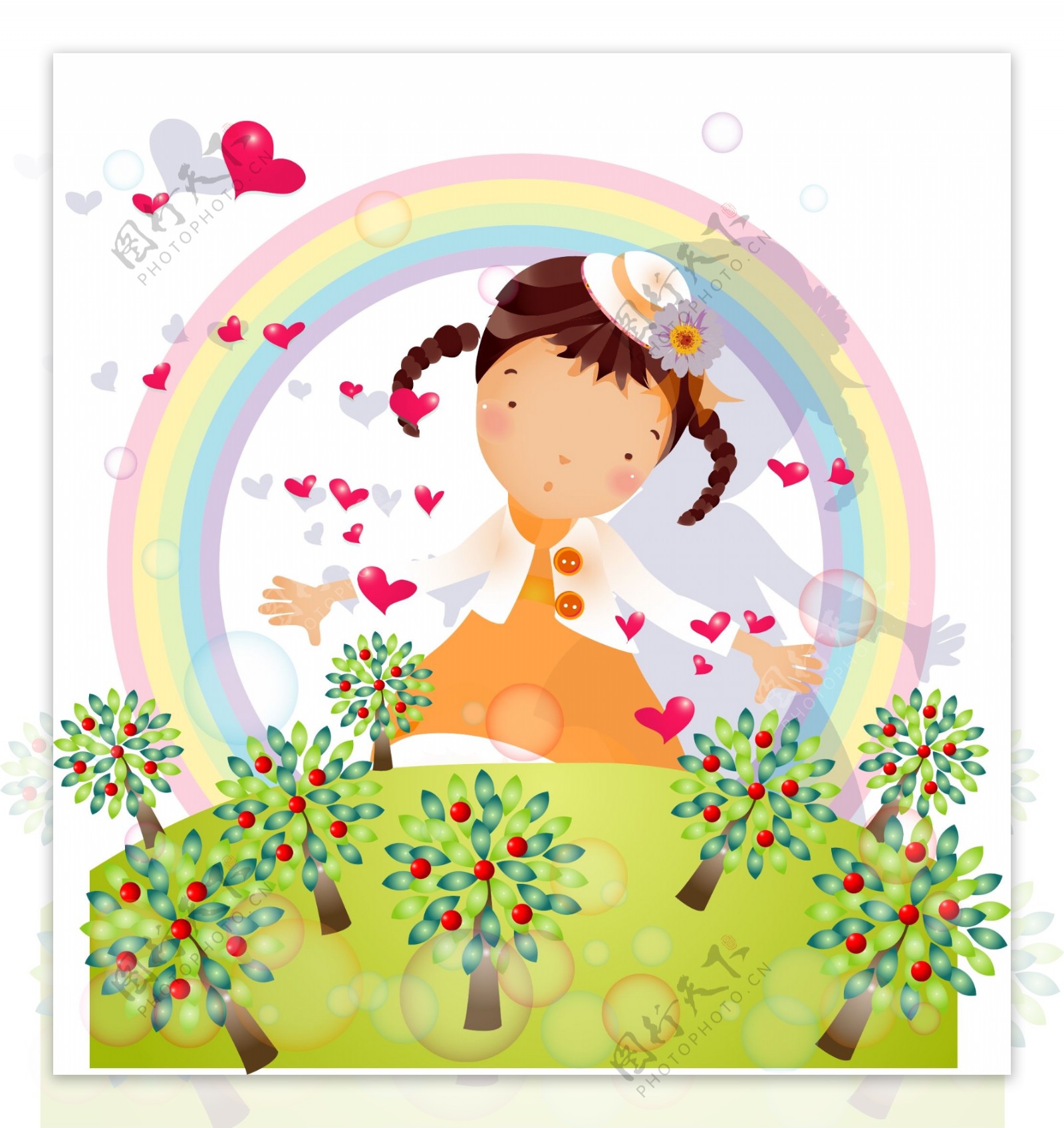彩虹主题韩国iclickart四季的可爱的女孩