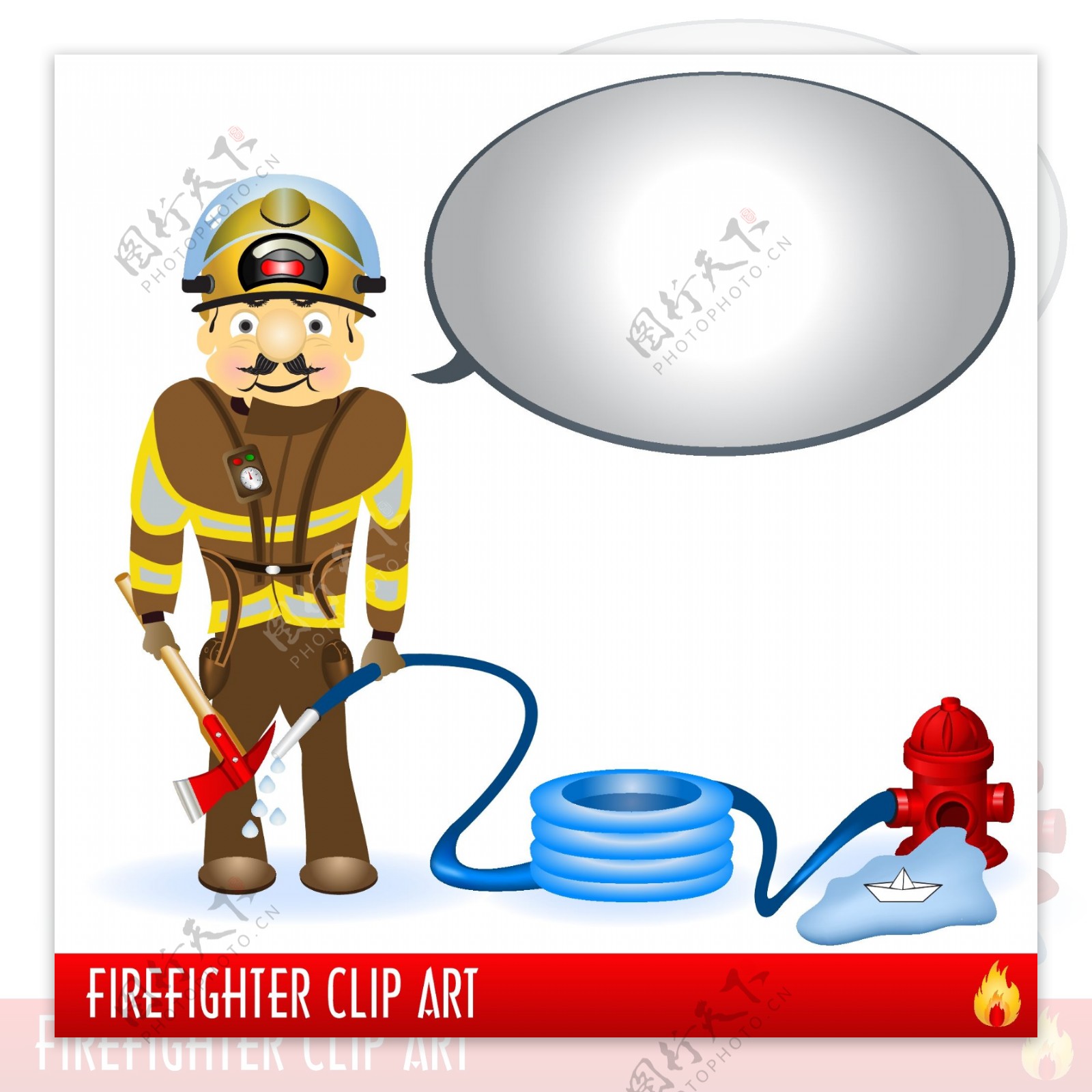 消防队员和消防工具设计矢量图03