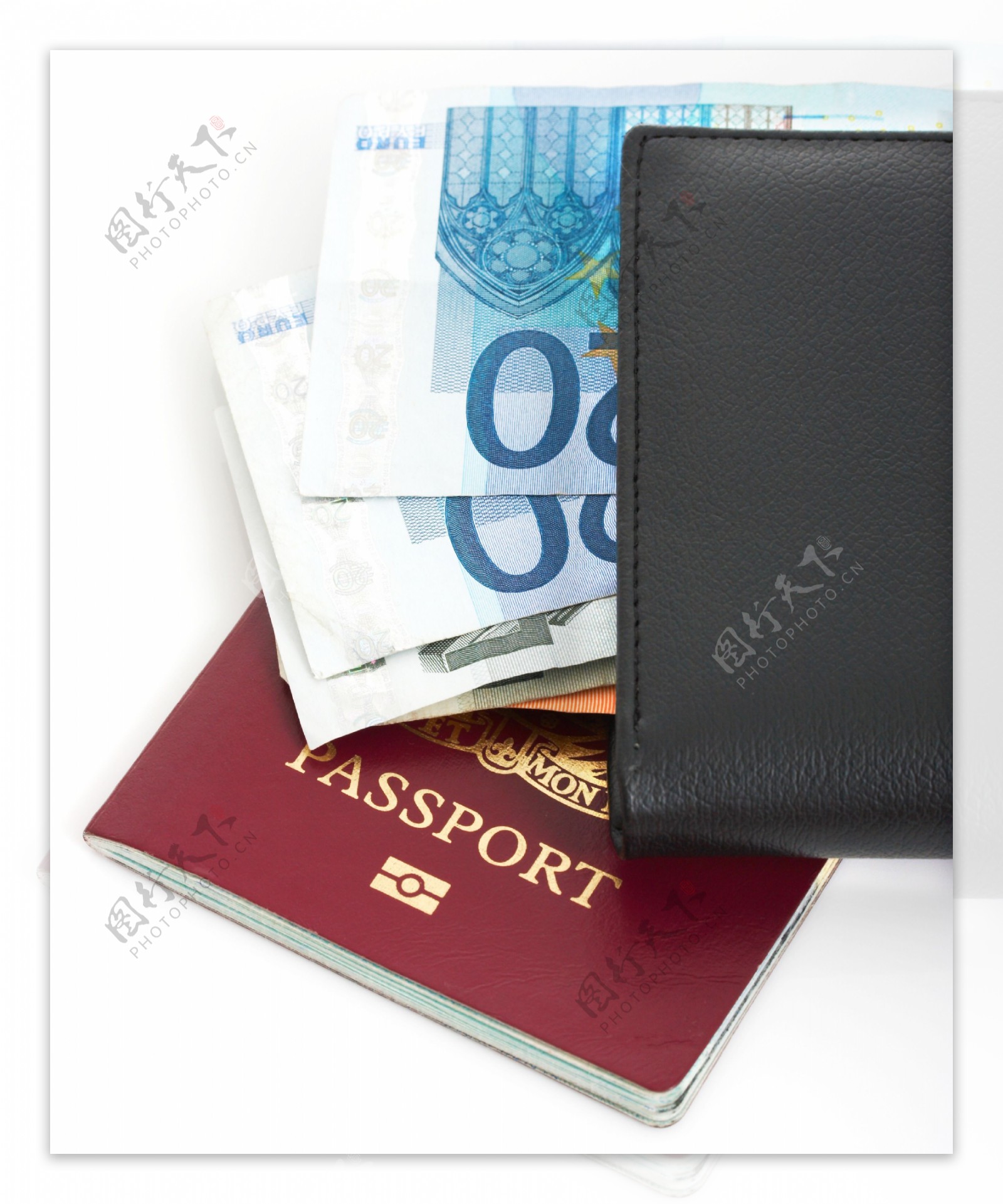 在一个钱包和护照欧元