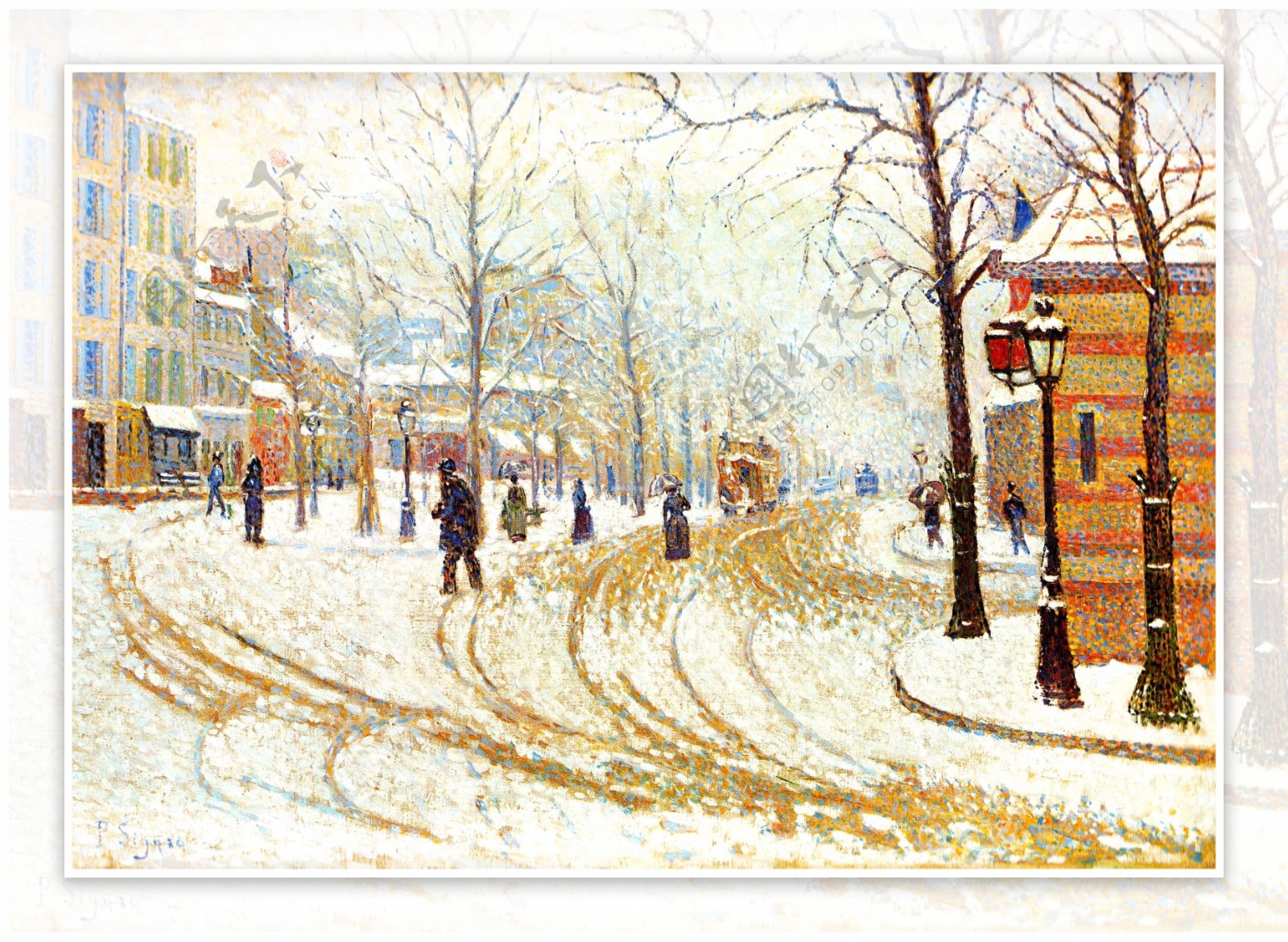 冬日街头风景油画图片