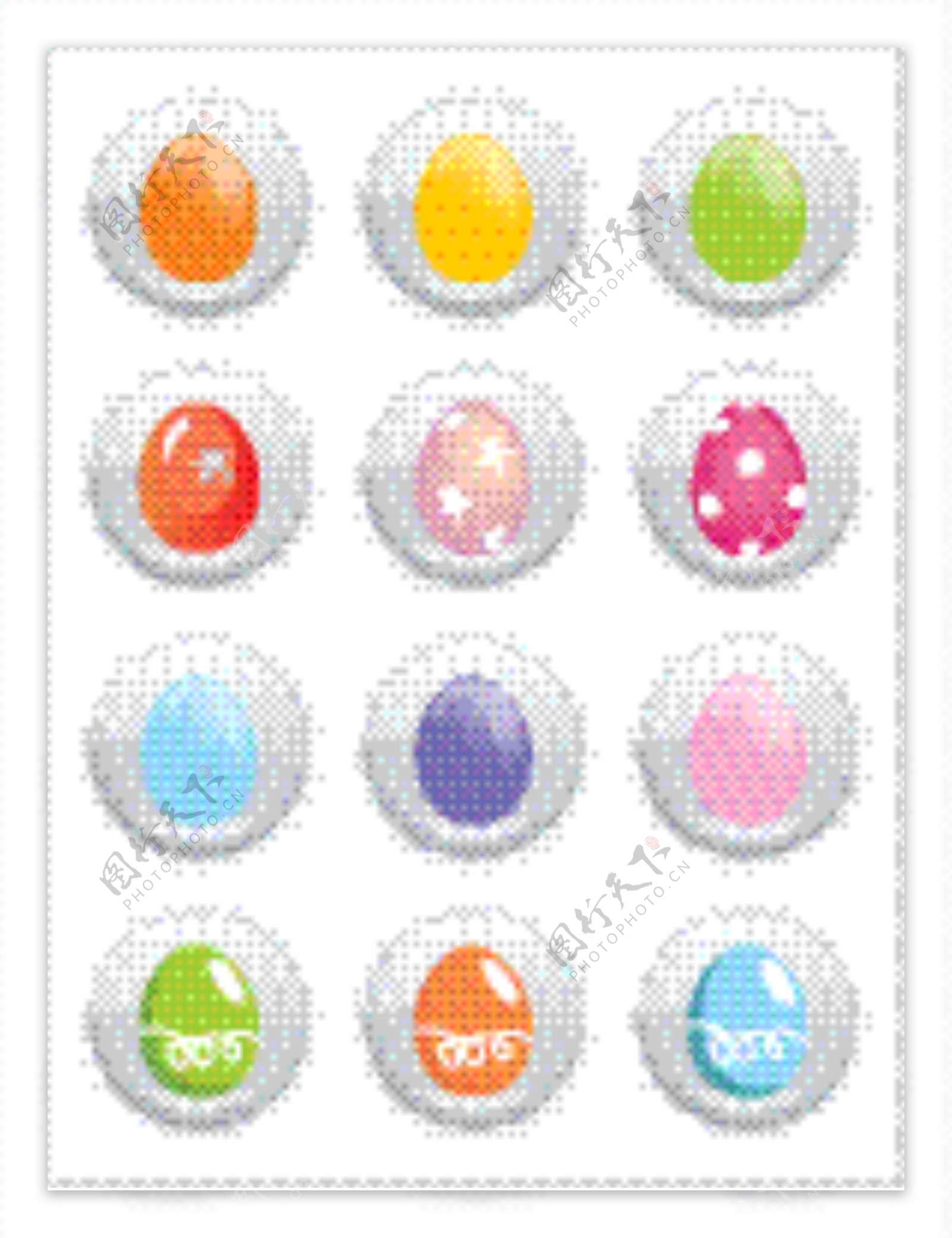 丰富多彩的复活节彩蛋的图标集