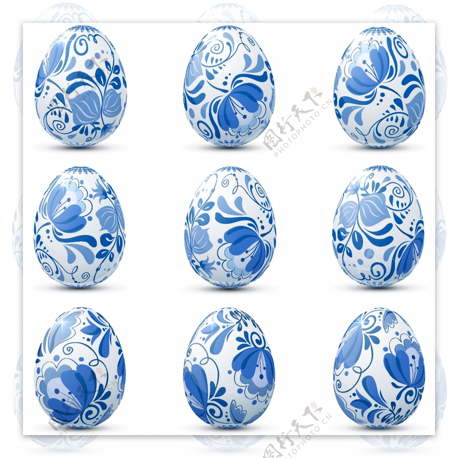 美丽蓝色花纹彩蛋矢量素材