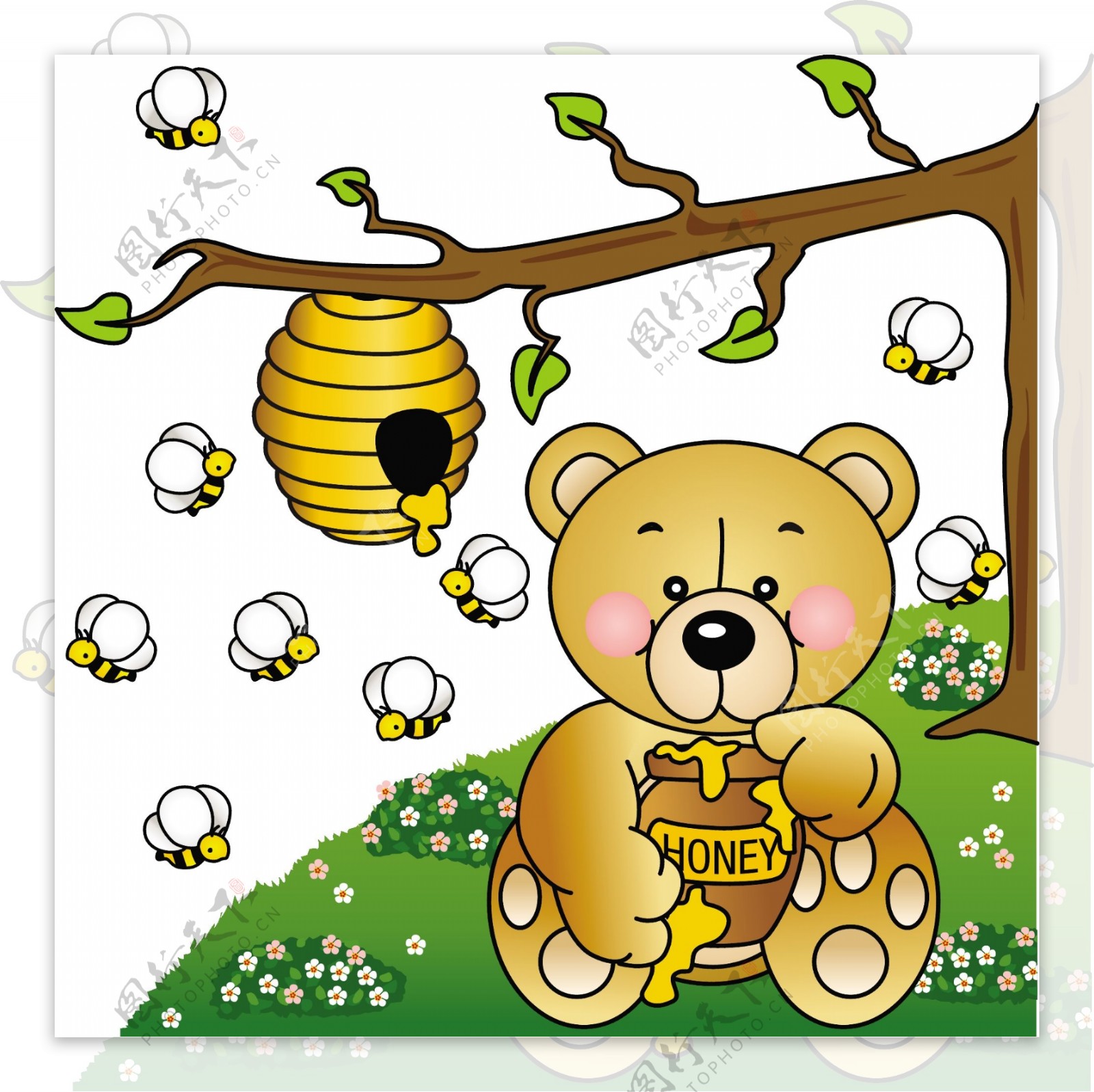 吃蜂蜜的小熊图片