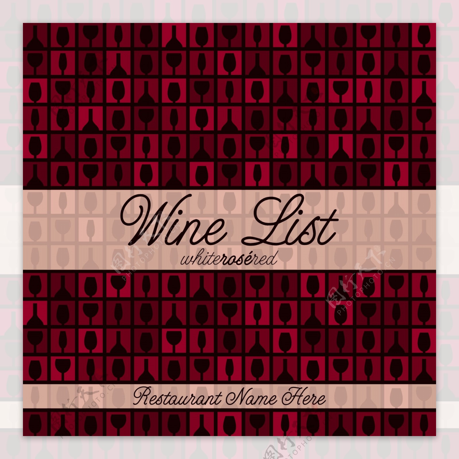 葡萄酒玻璃瓶在矢量格式的复古触及现代马赛克菜单