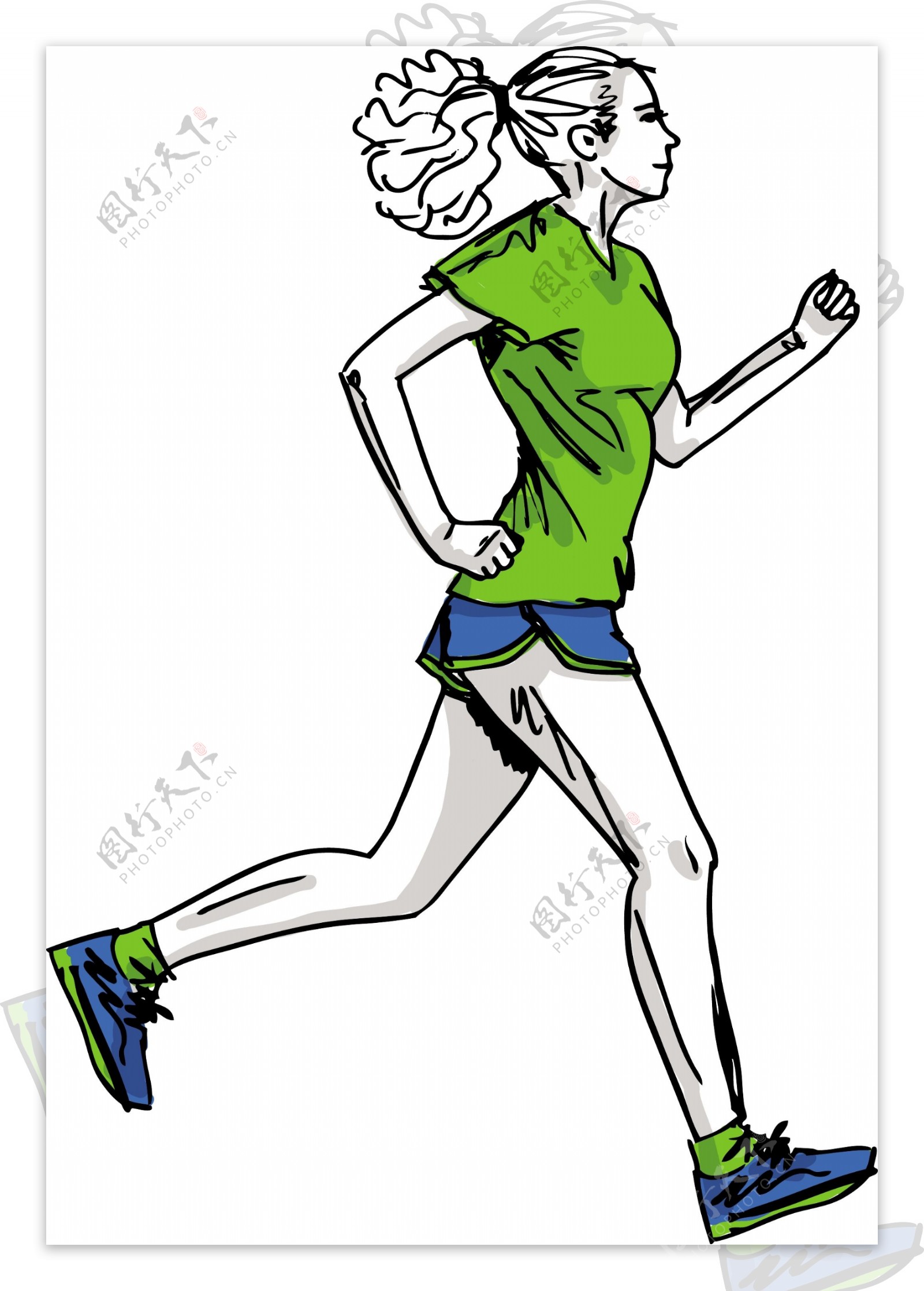的女子马拉松运动员矢量插画草图