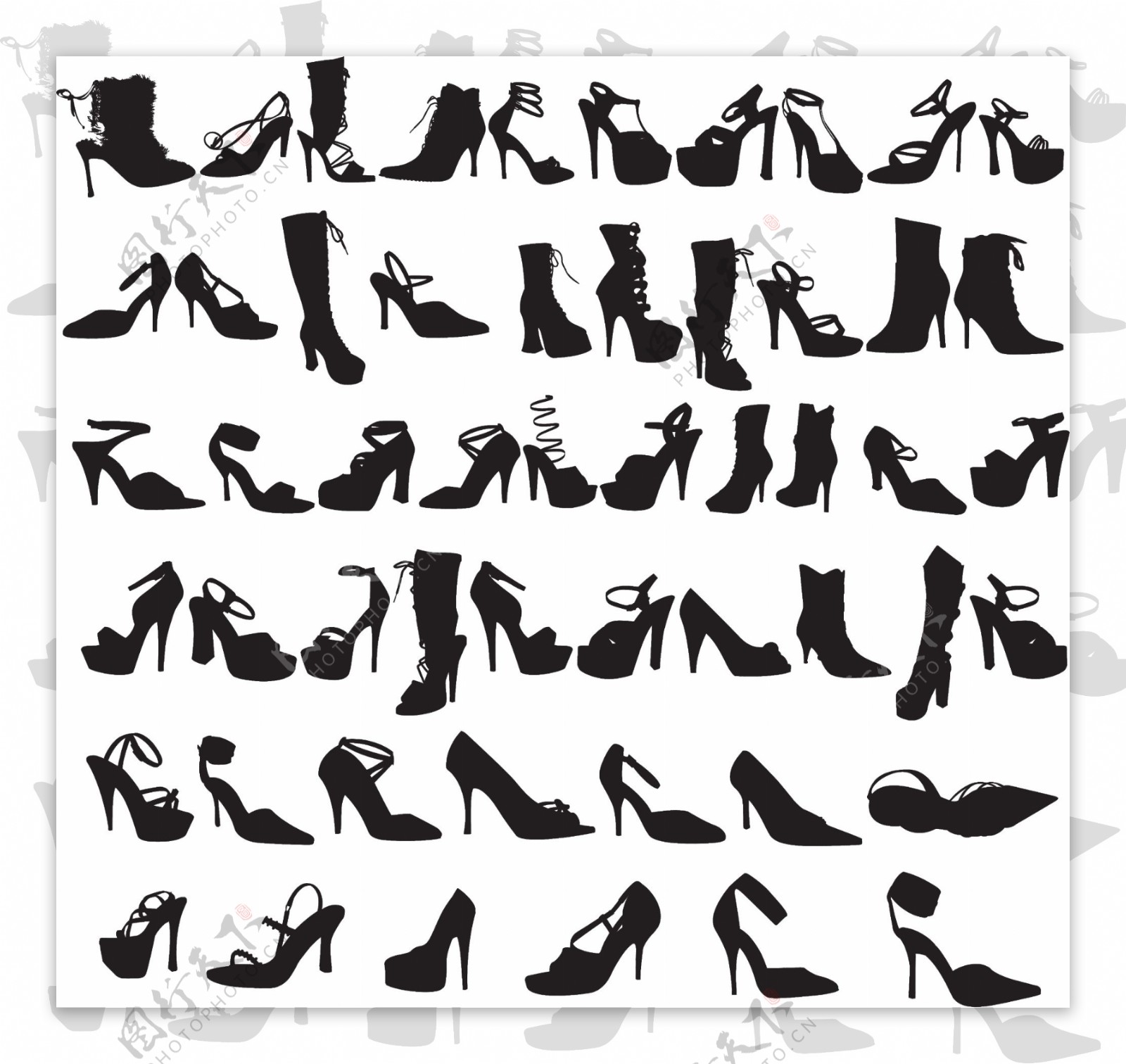女性时尚鞋子剪影矢量素材图片