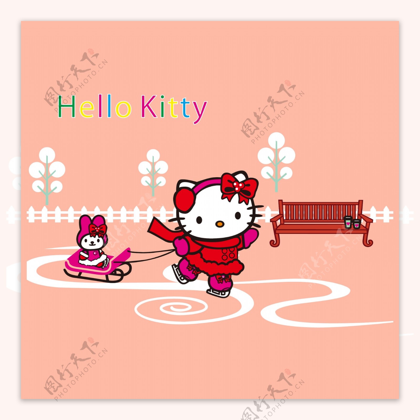 印花矢量图T恤图案卡通动物KT猫hallo免费素材