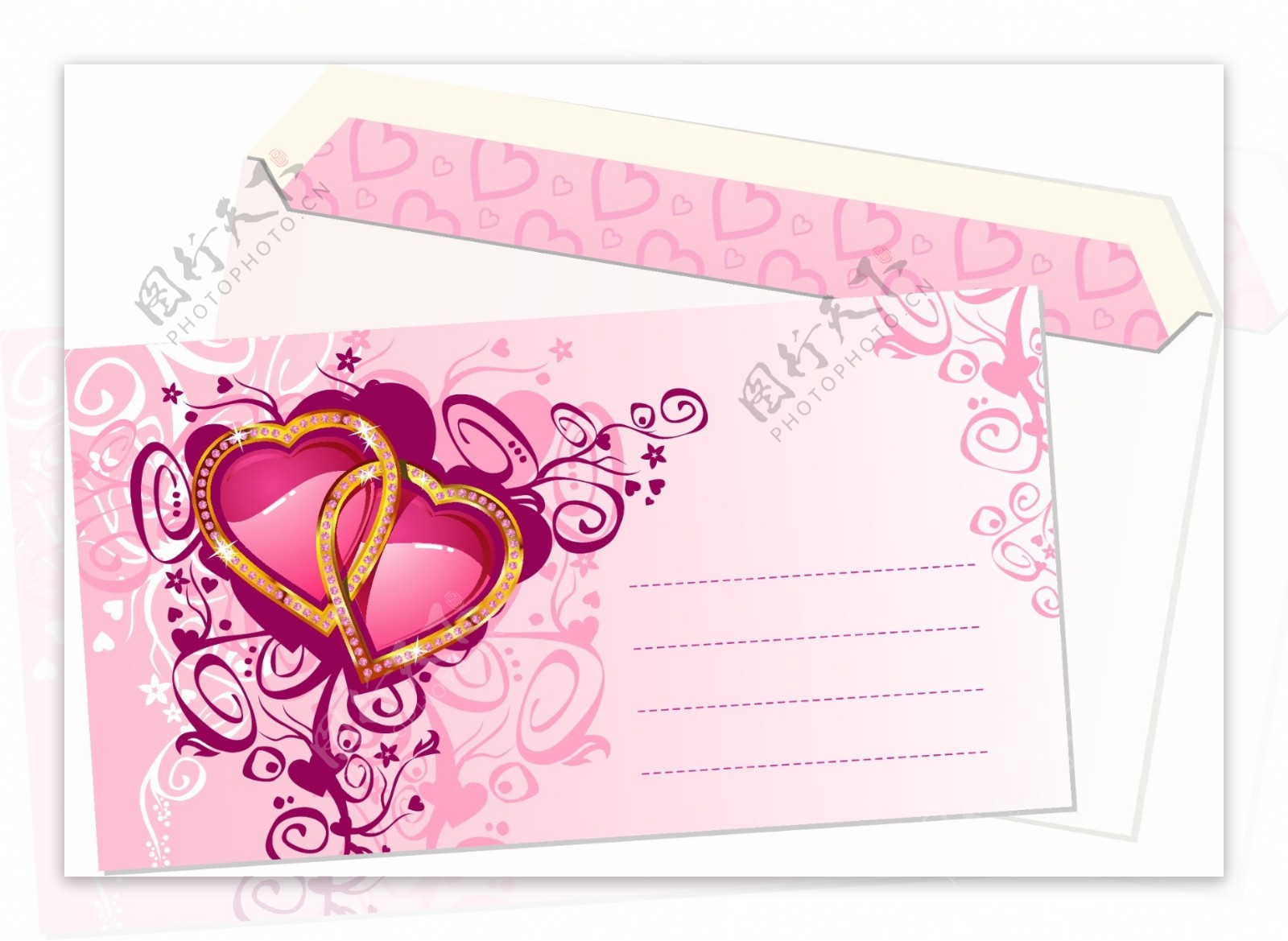 粉红色的心形图案的信封矢量素材