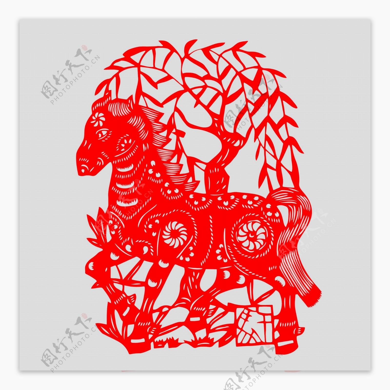 印花矢量图动物剪纸专题中国风动物马免费素材