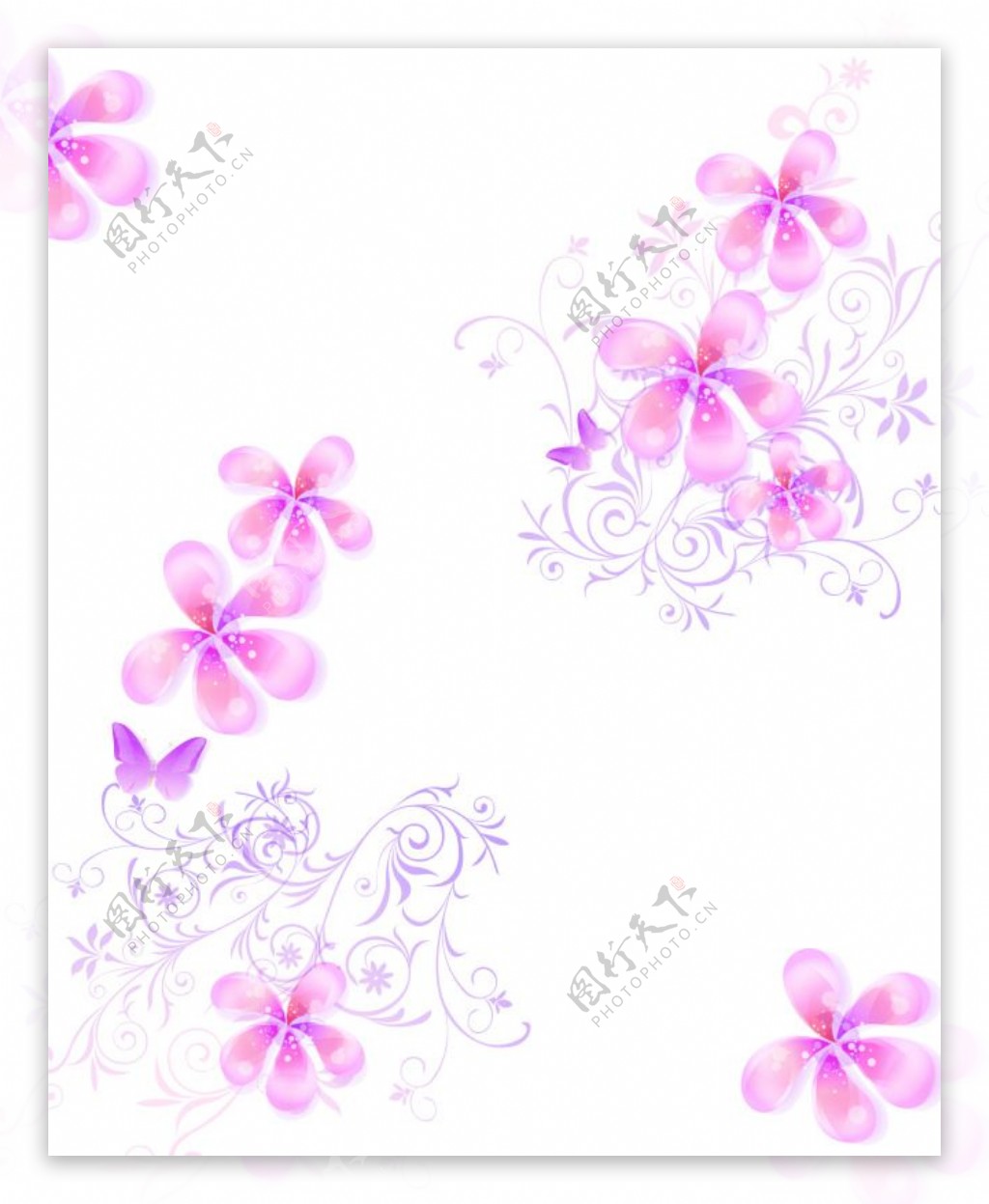 紫色蝴蝶粉色梅花移门图