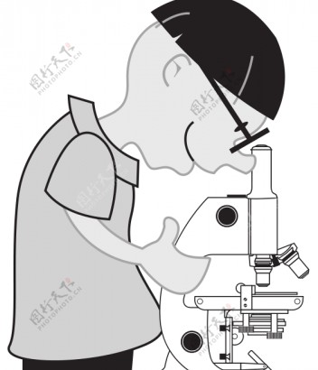 孩子使用显微镜的矢量插图