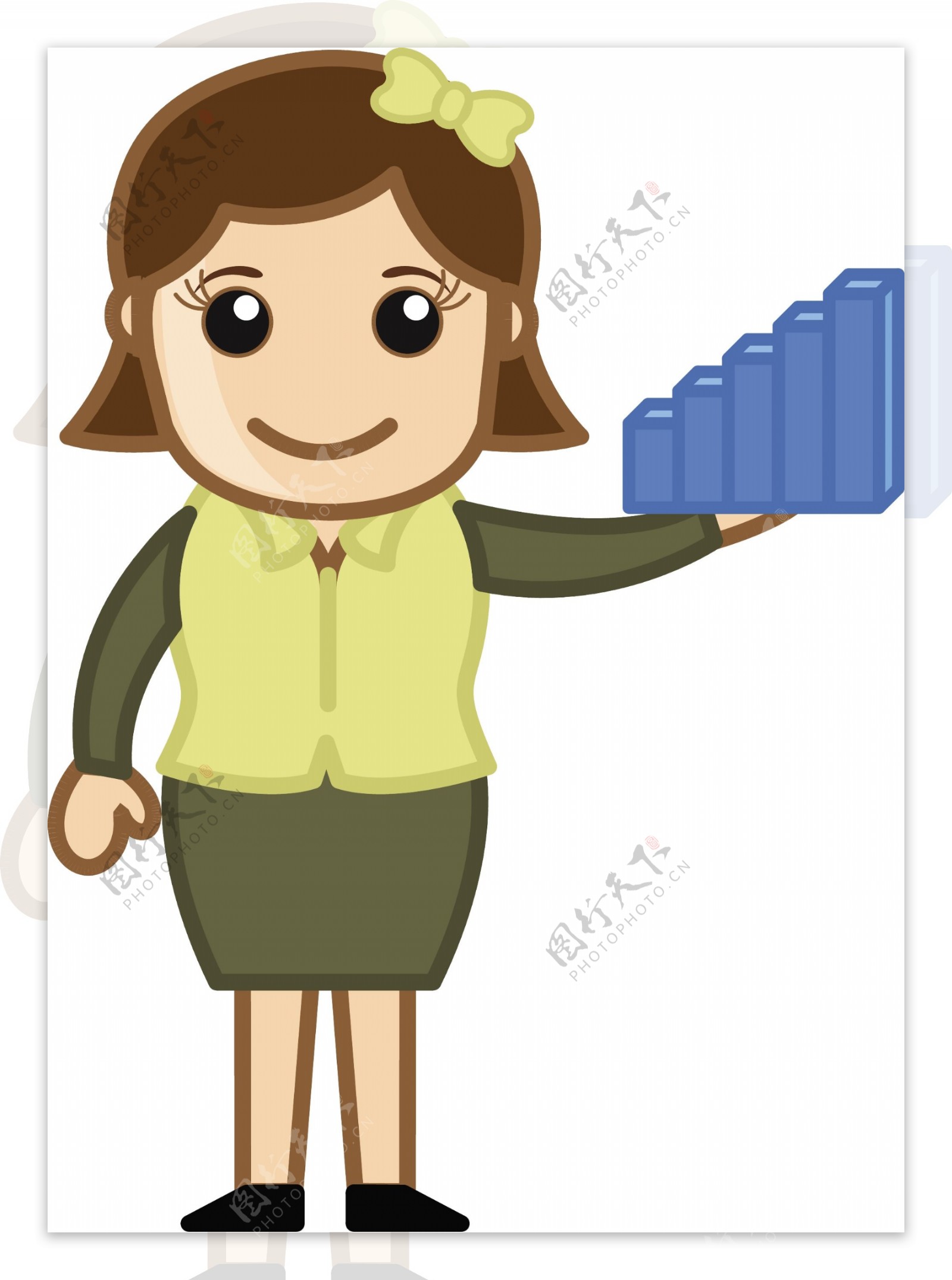 妇女抱着一个统计图棒玩具卡通商业矢量插图