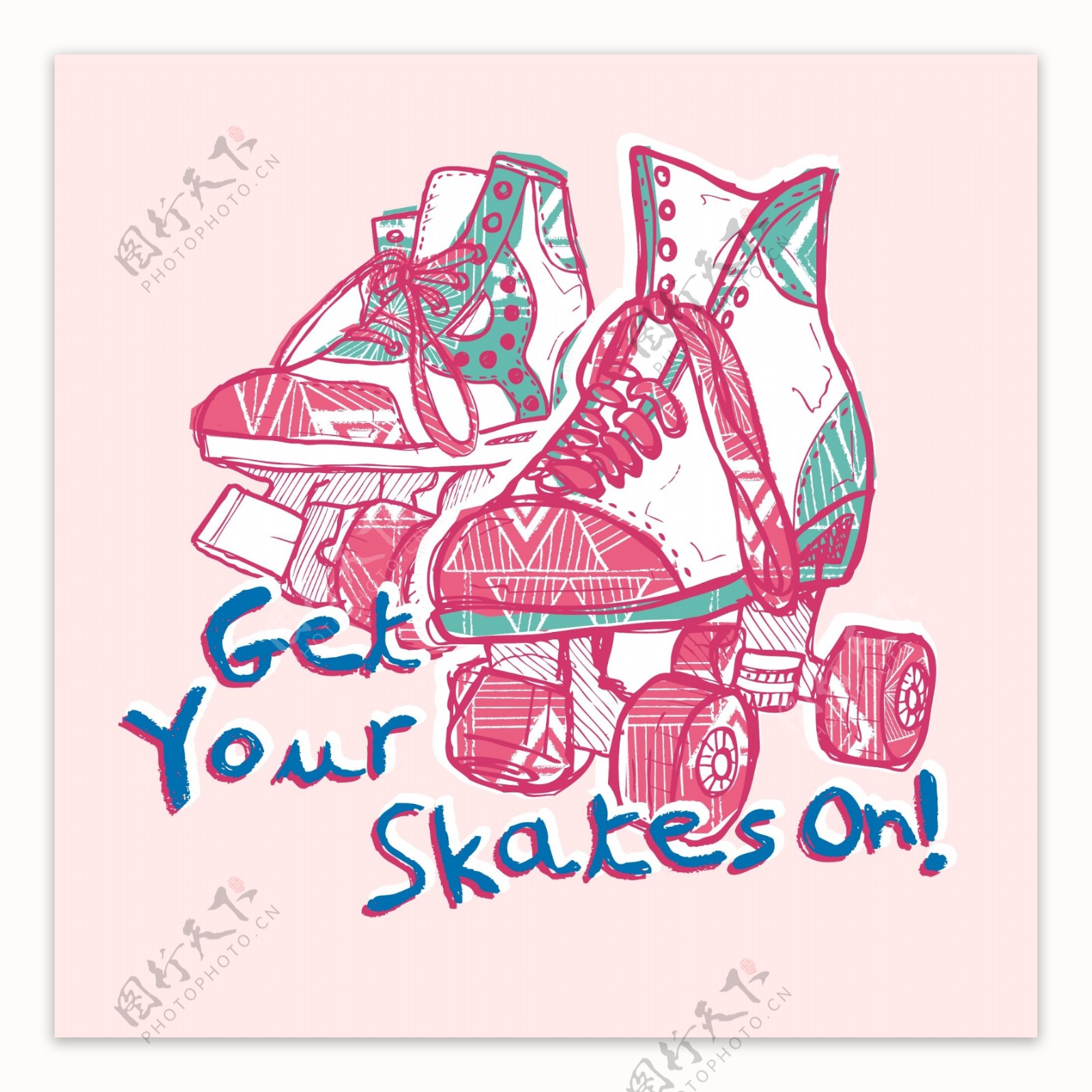 印花矢量图T恤图案图文结合运动元素溜冰鞋免费素材