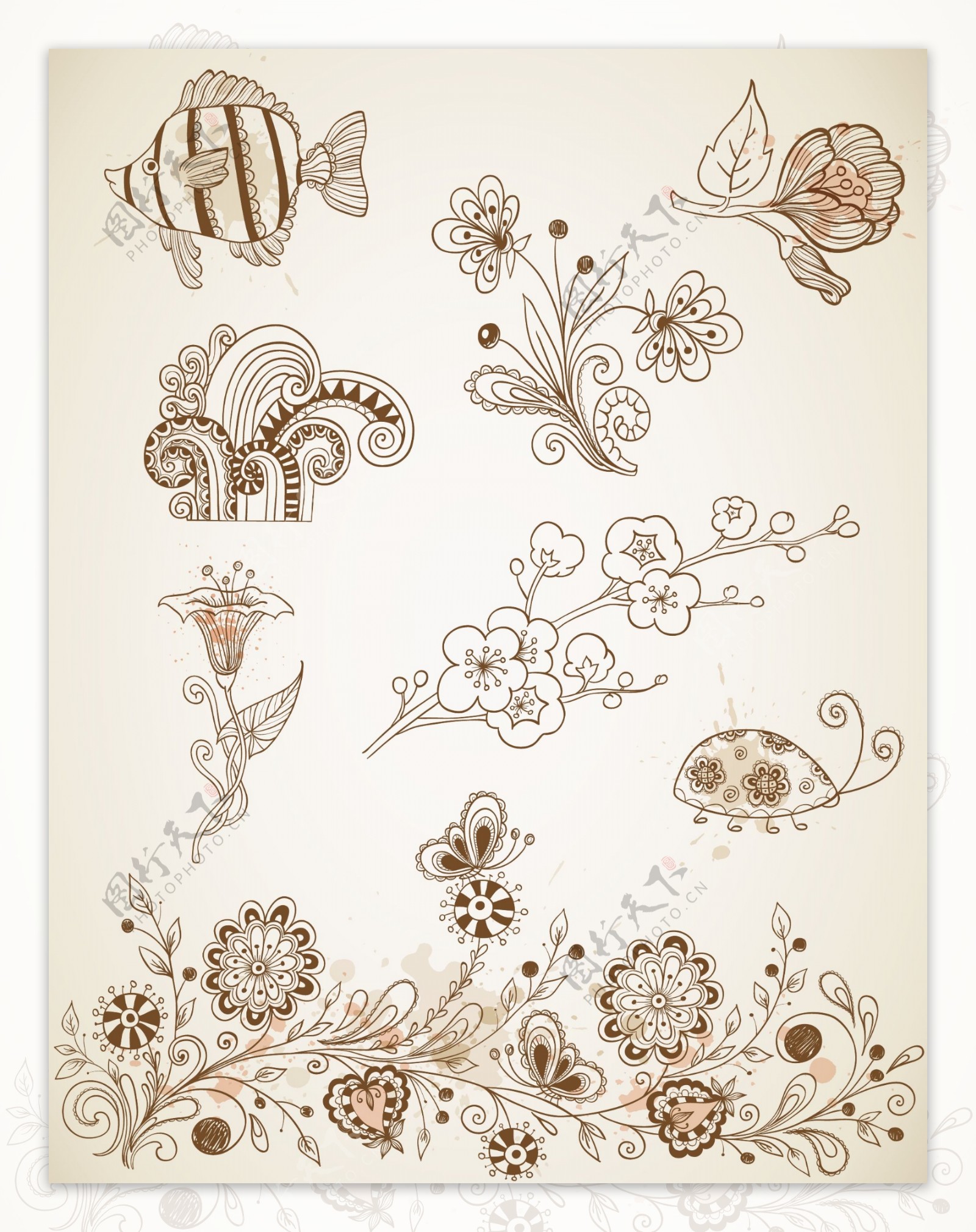 欧式花纹花朵瓢虫鱼儿图片