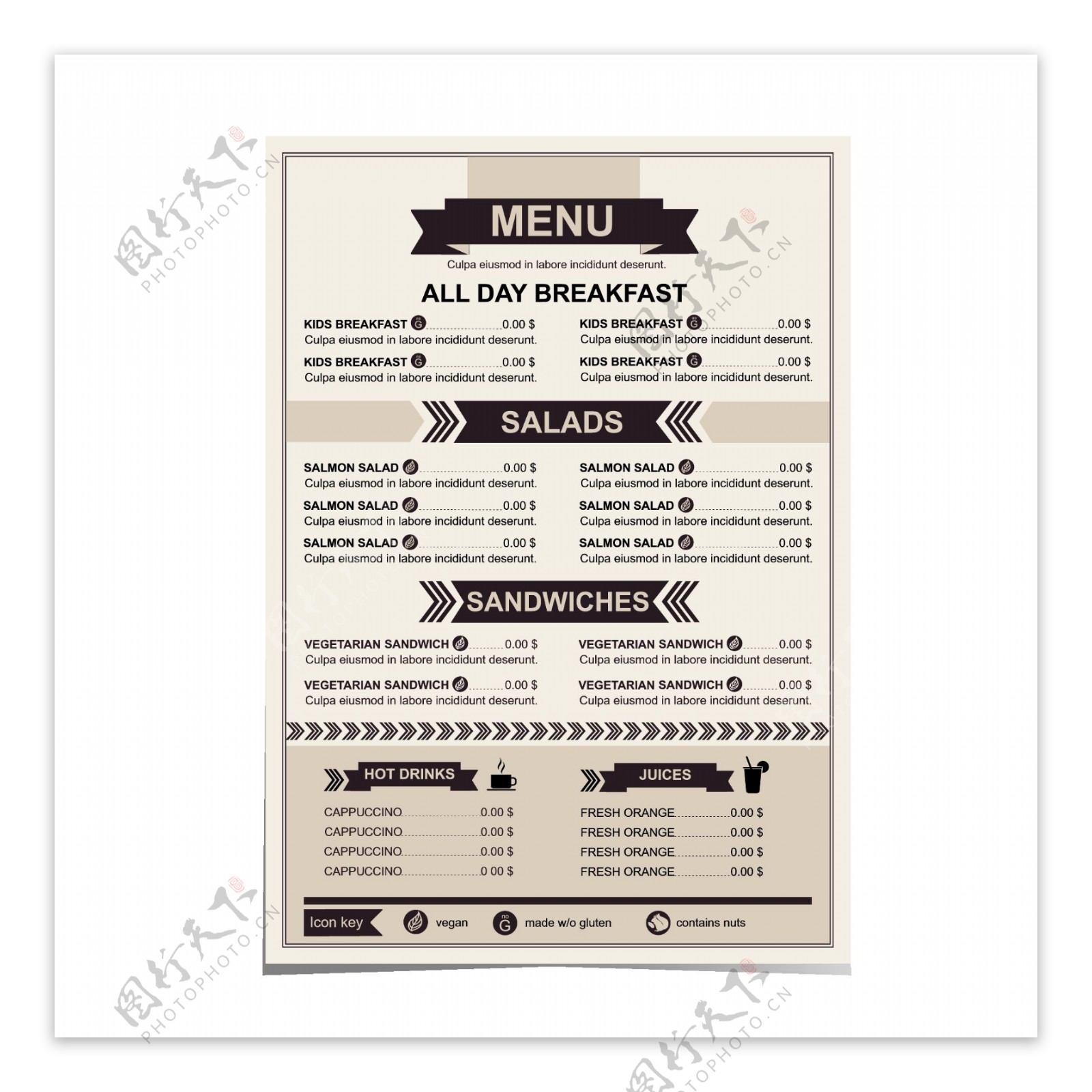 餐厅菜单上的价格列表模板向量02