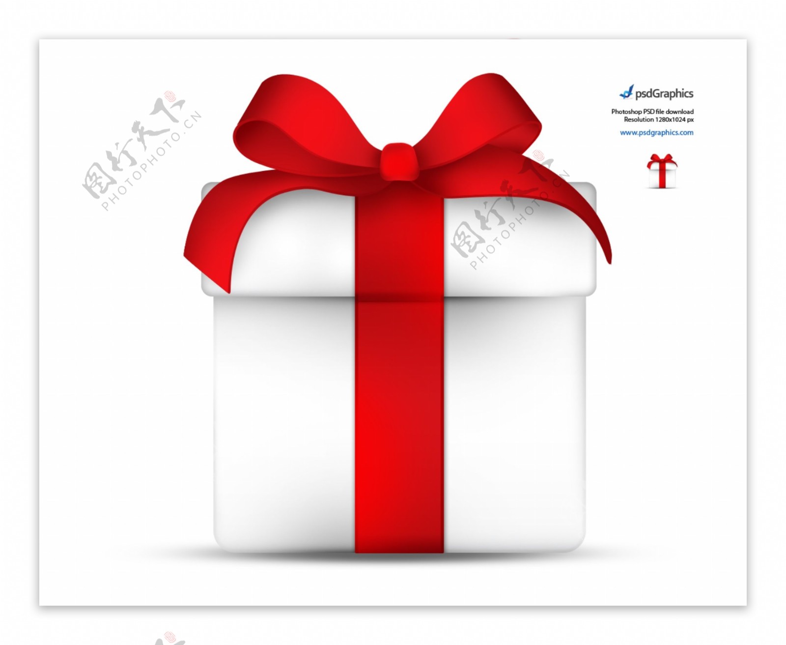 白色的礼品盒绑红色的弓图标