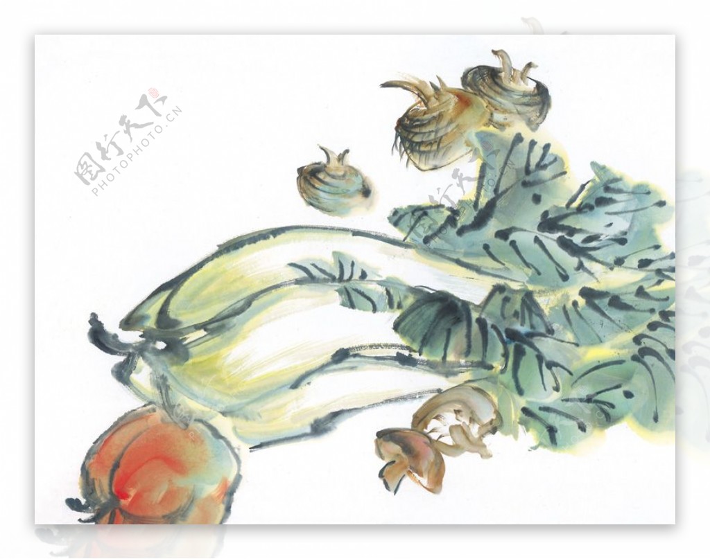 水墨画蔬菜中国风鱼篮子中华艺术绘画