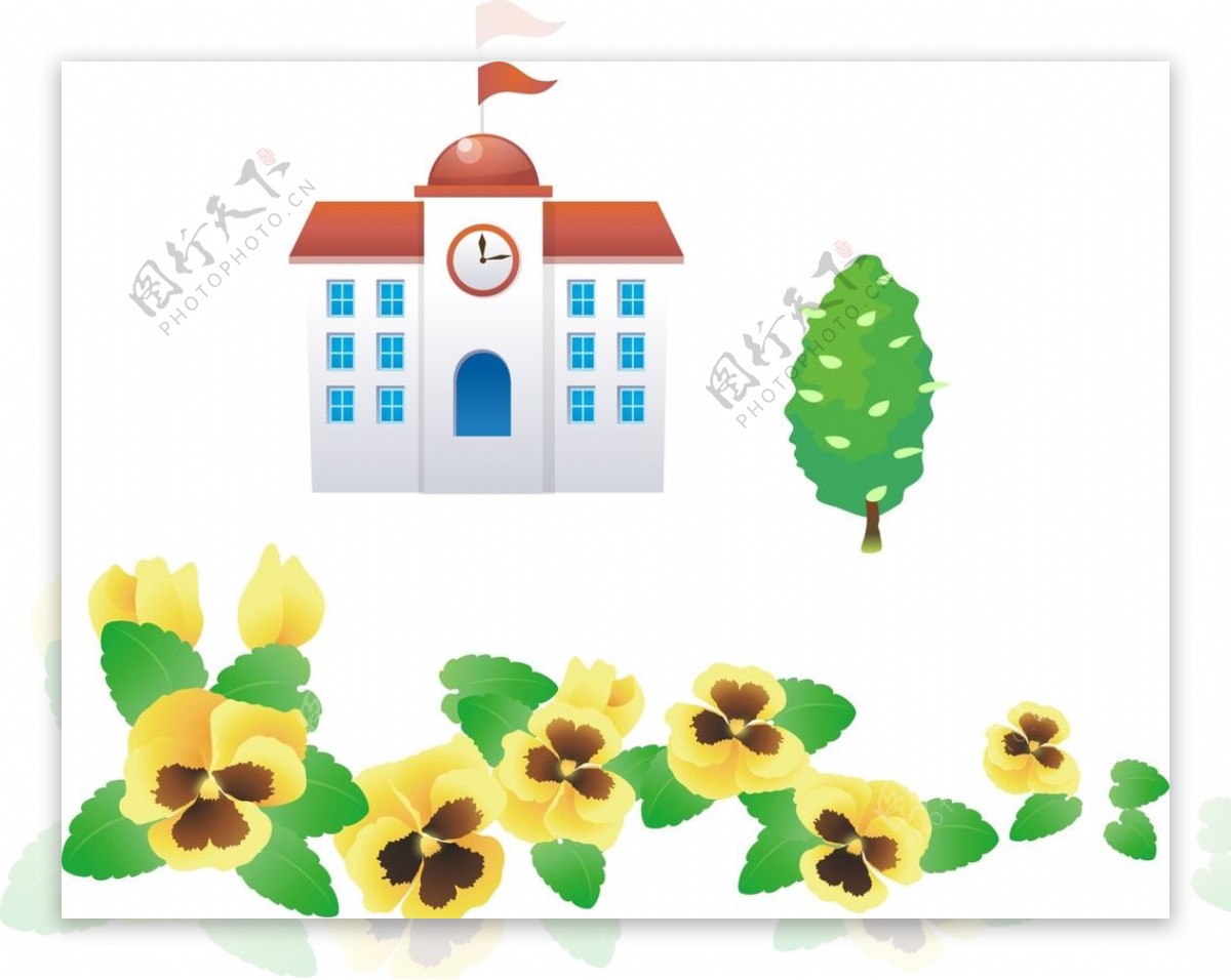 黄色花朵房子图片