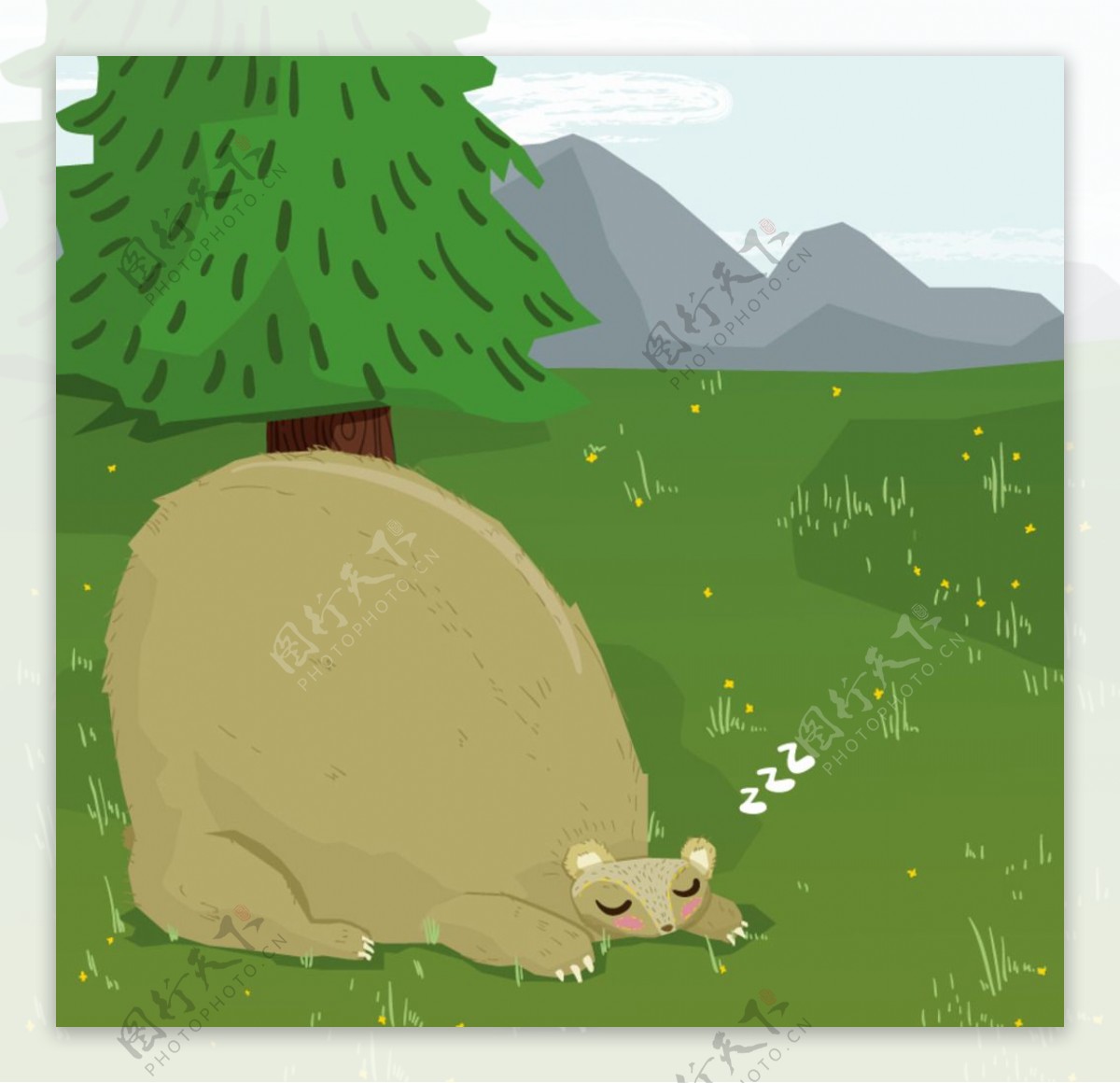 可爱酣睡熊插画图片