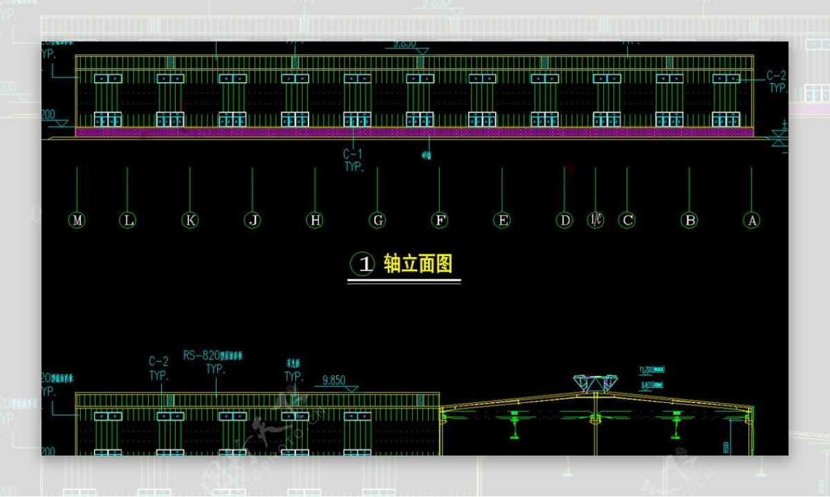 钢结构厂房轴立面图图片