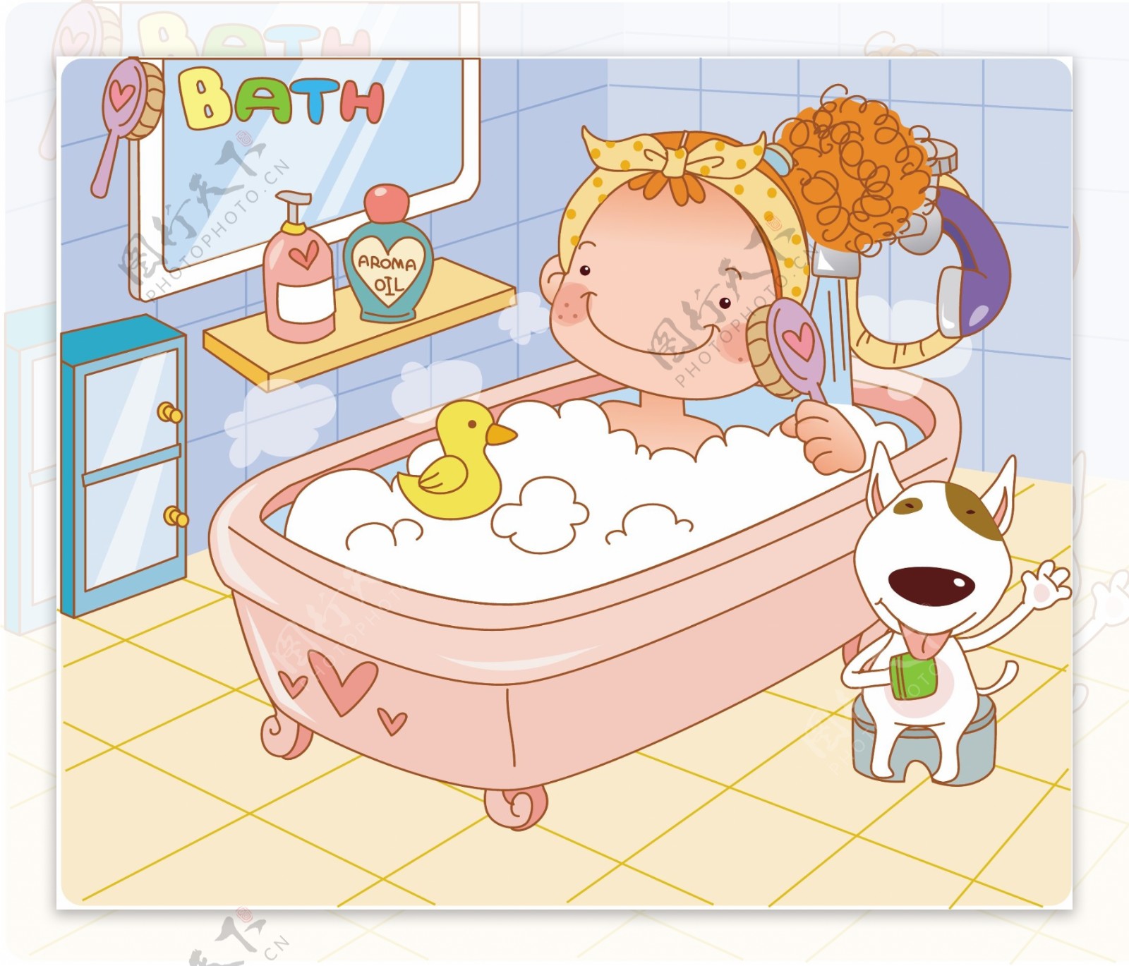 卡通的可爱小女孩洗澡模板免费下载_psd格式_650像素_编号41060499-千图网