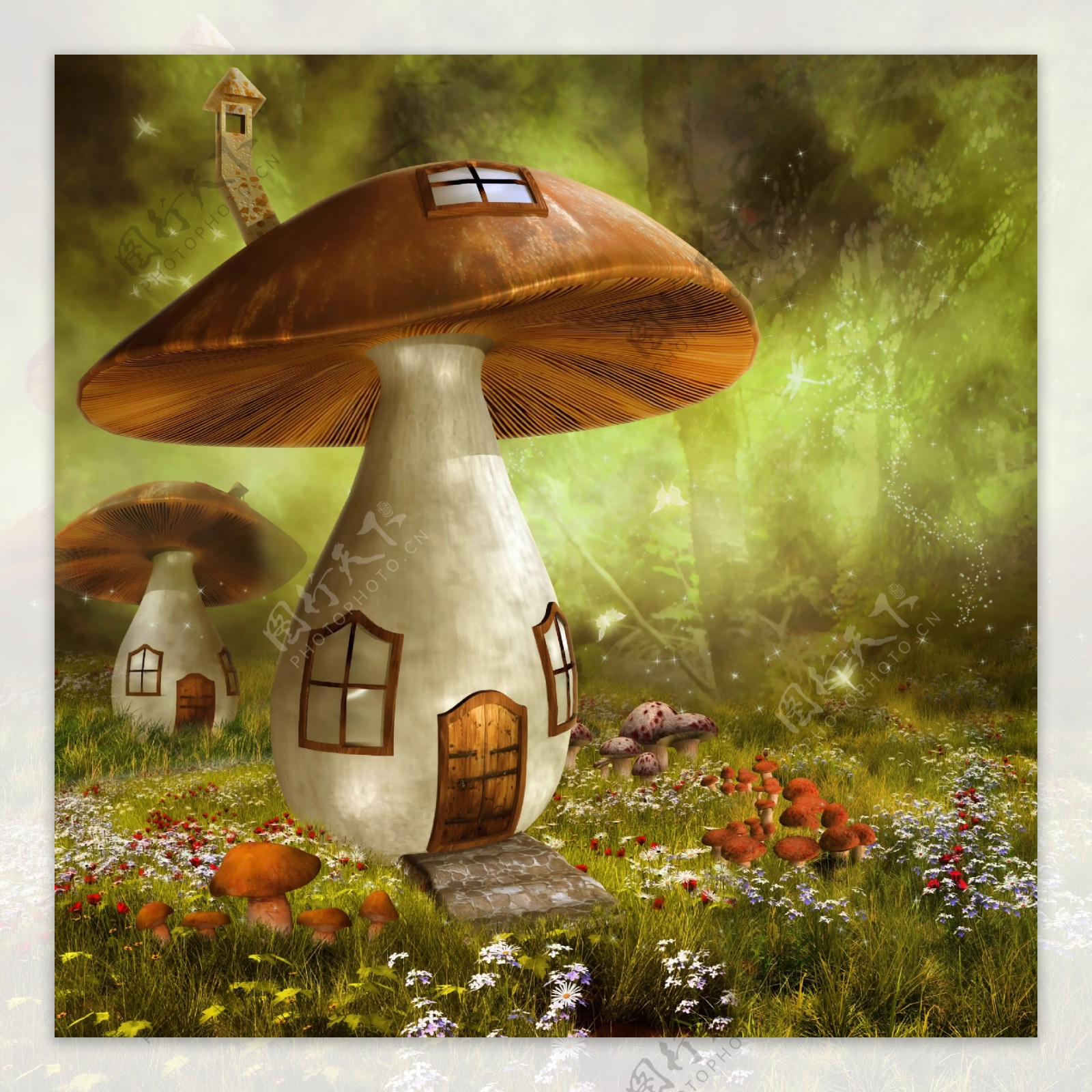 童话背景蘑菇小屋子图片