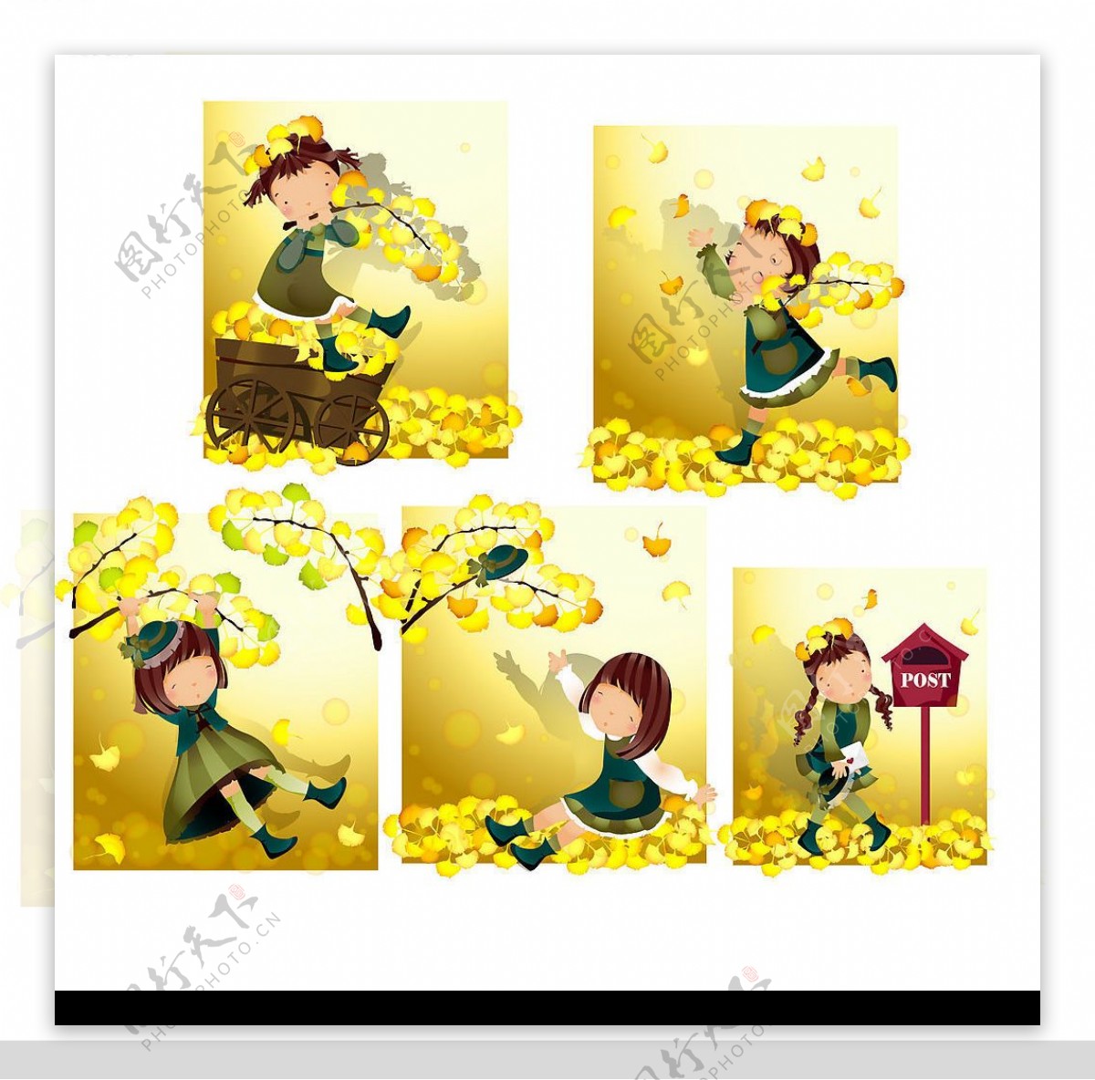 黄色的落叶主题韩国iClickart四季可爱女孩专辑图片