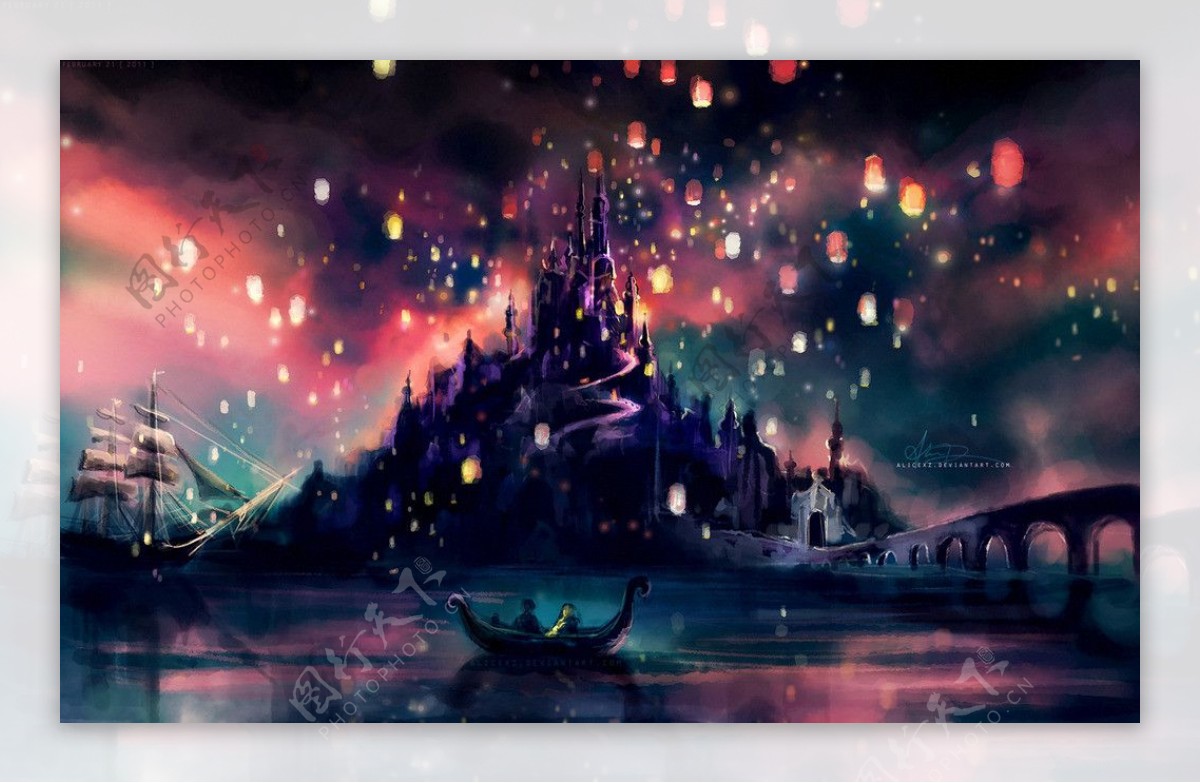 迪斯尼城堡水彩画图片