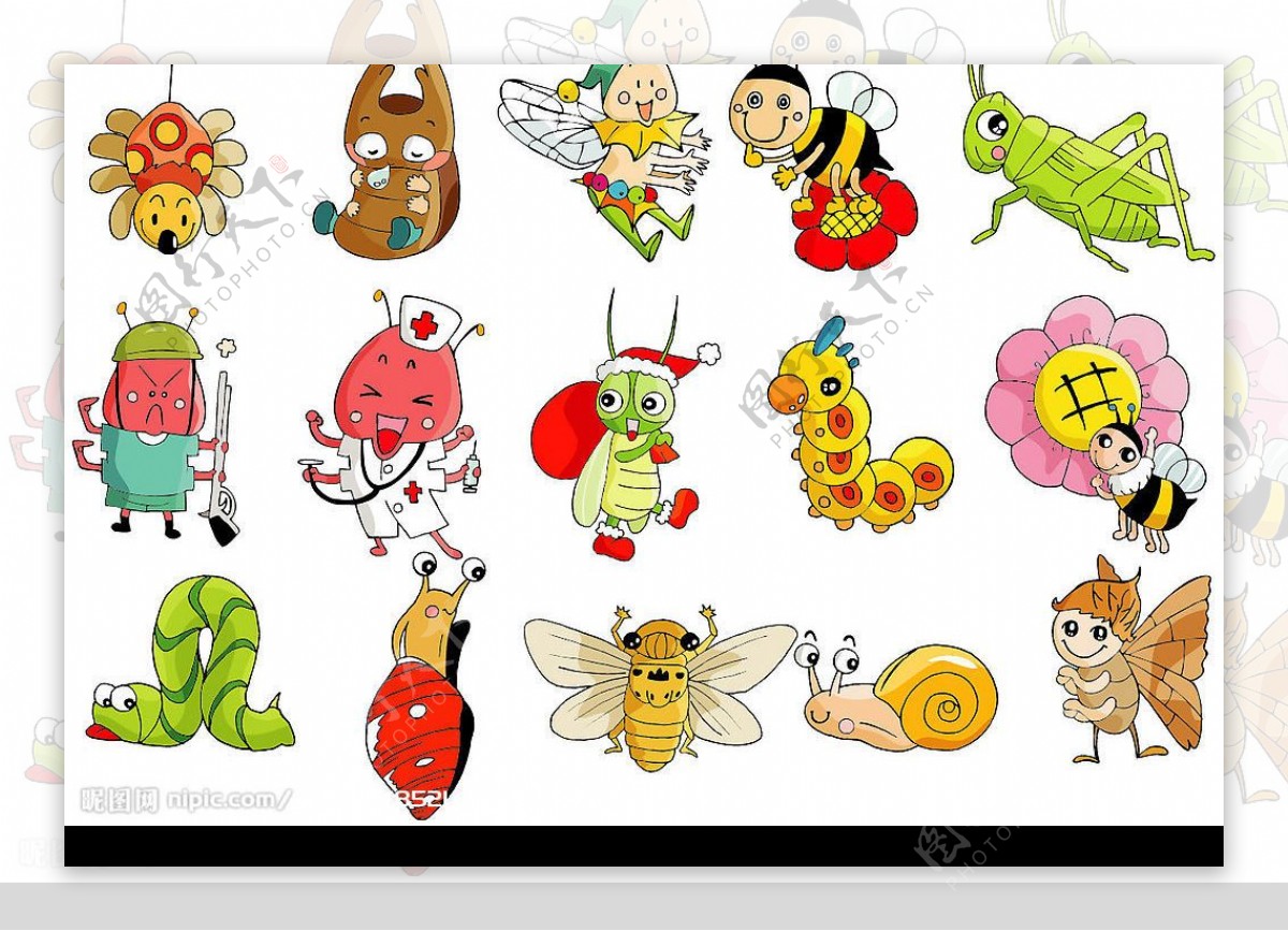 可爱昆虫卡通蝉螳螂蜜蜂蜗牛图片