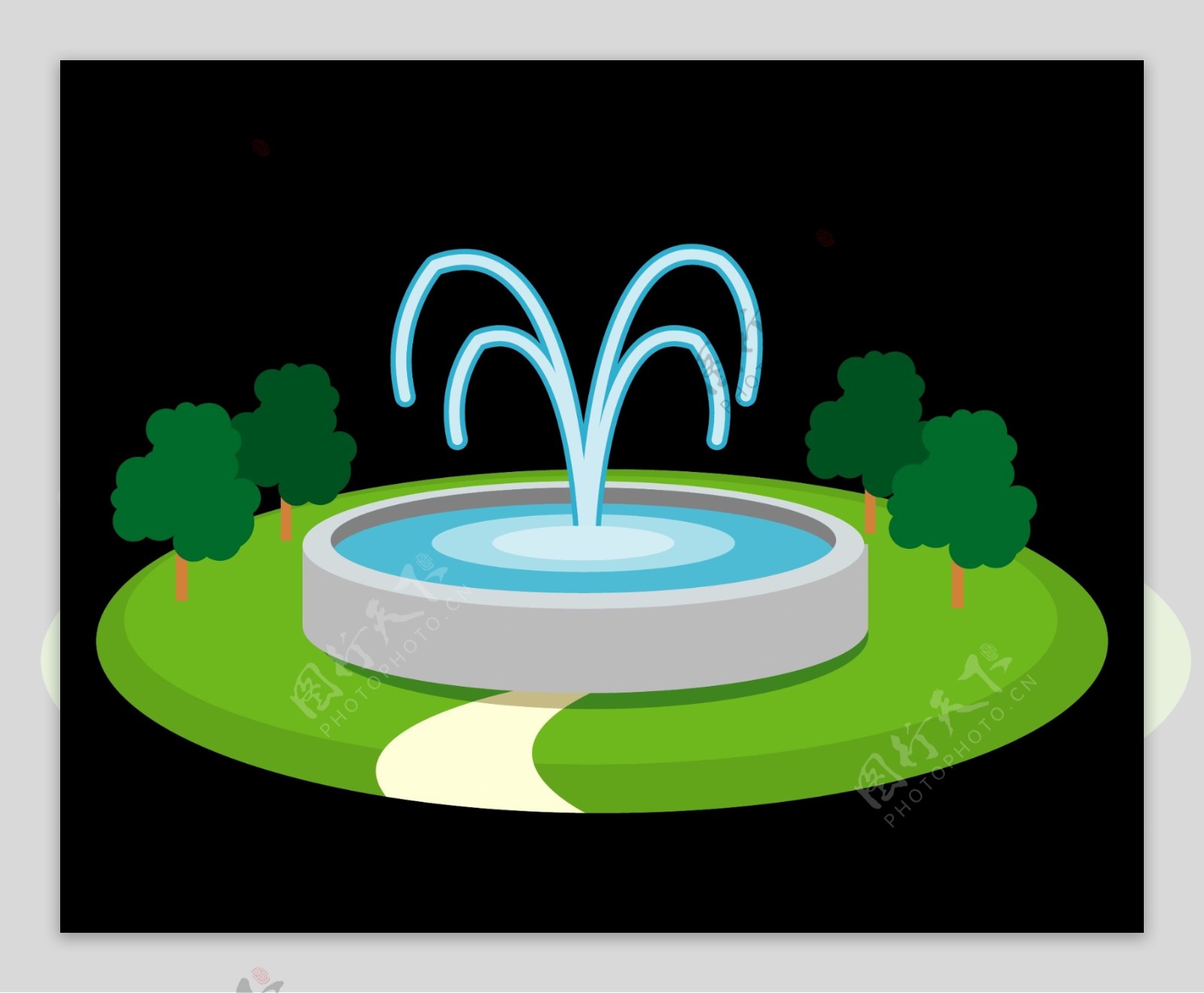 绿色环保喷水池效果图矢量图片