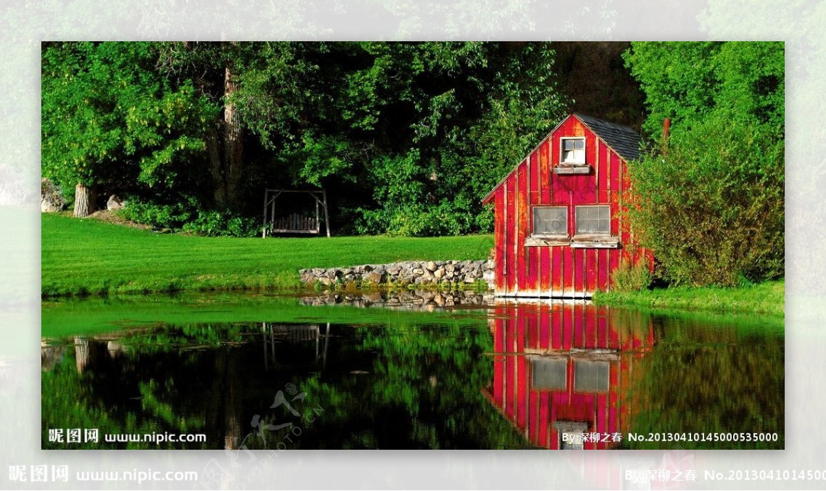 红色的小木屋图片