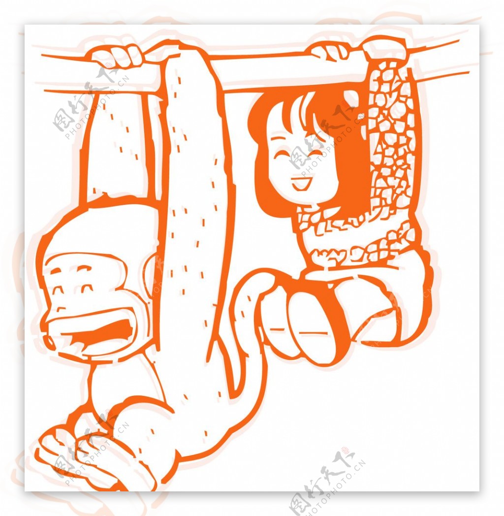 吊在树上的猴子和女孩图片