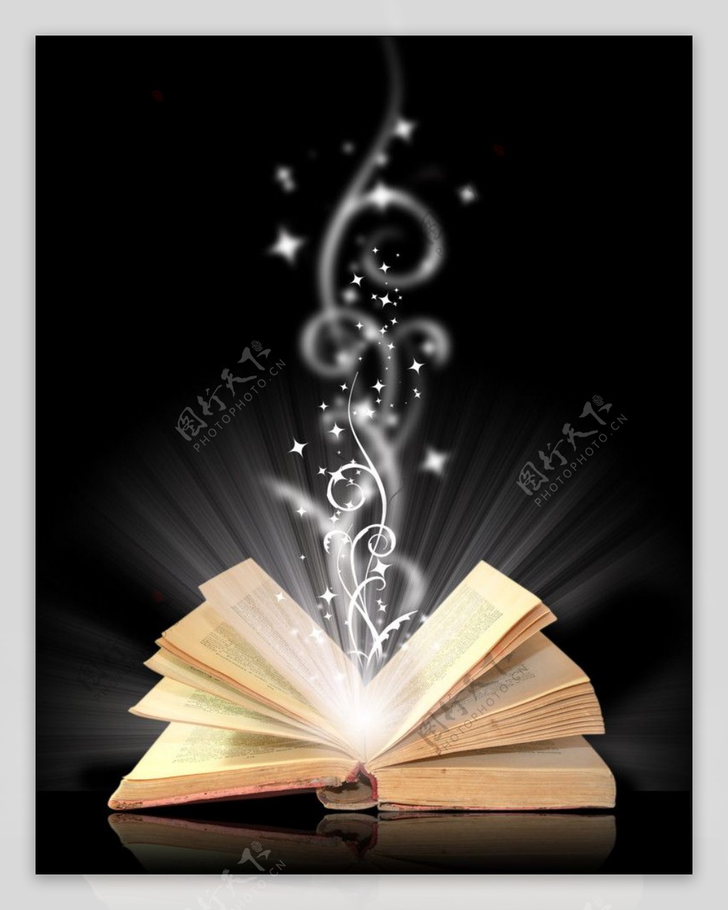 3d魔法书背景光线星光花纹图片