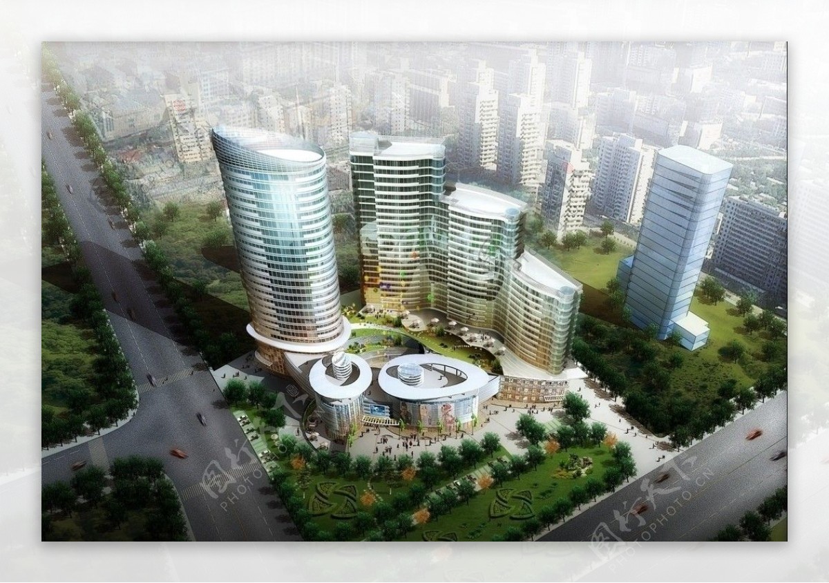 城市建筑俯瞰效果图图片
